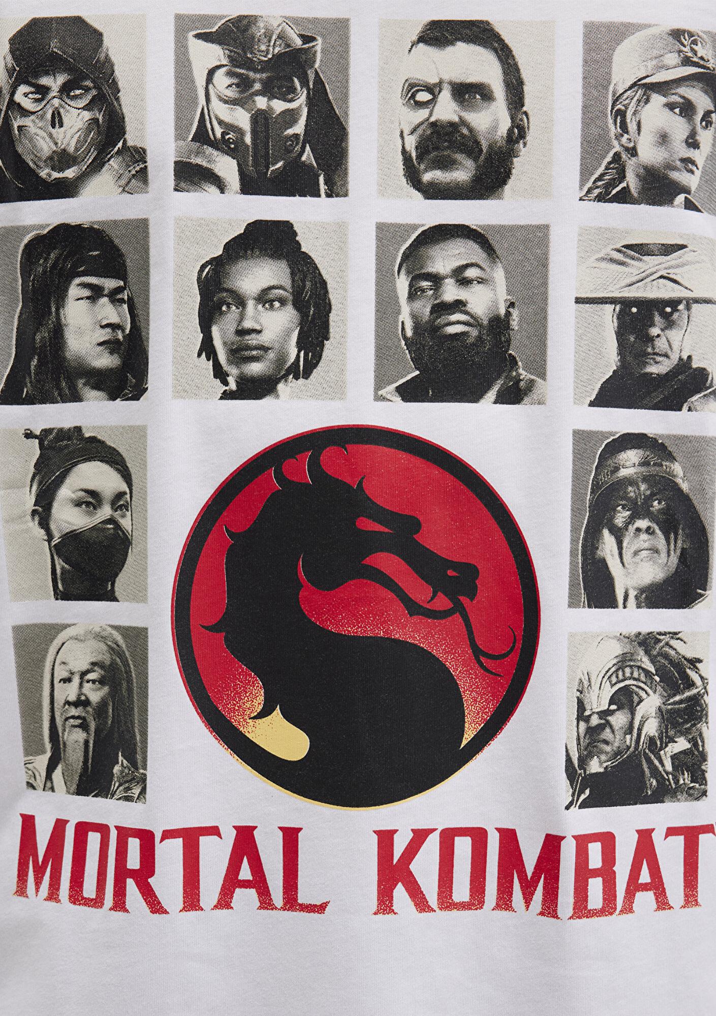 Mavi Mortal Kombat Baskılı Beyaz Tişört Loose Fit / Bol Rahat Kesim 0612921-620