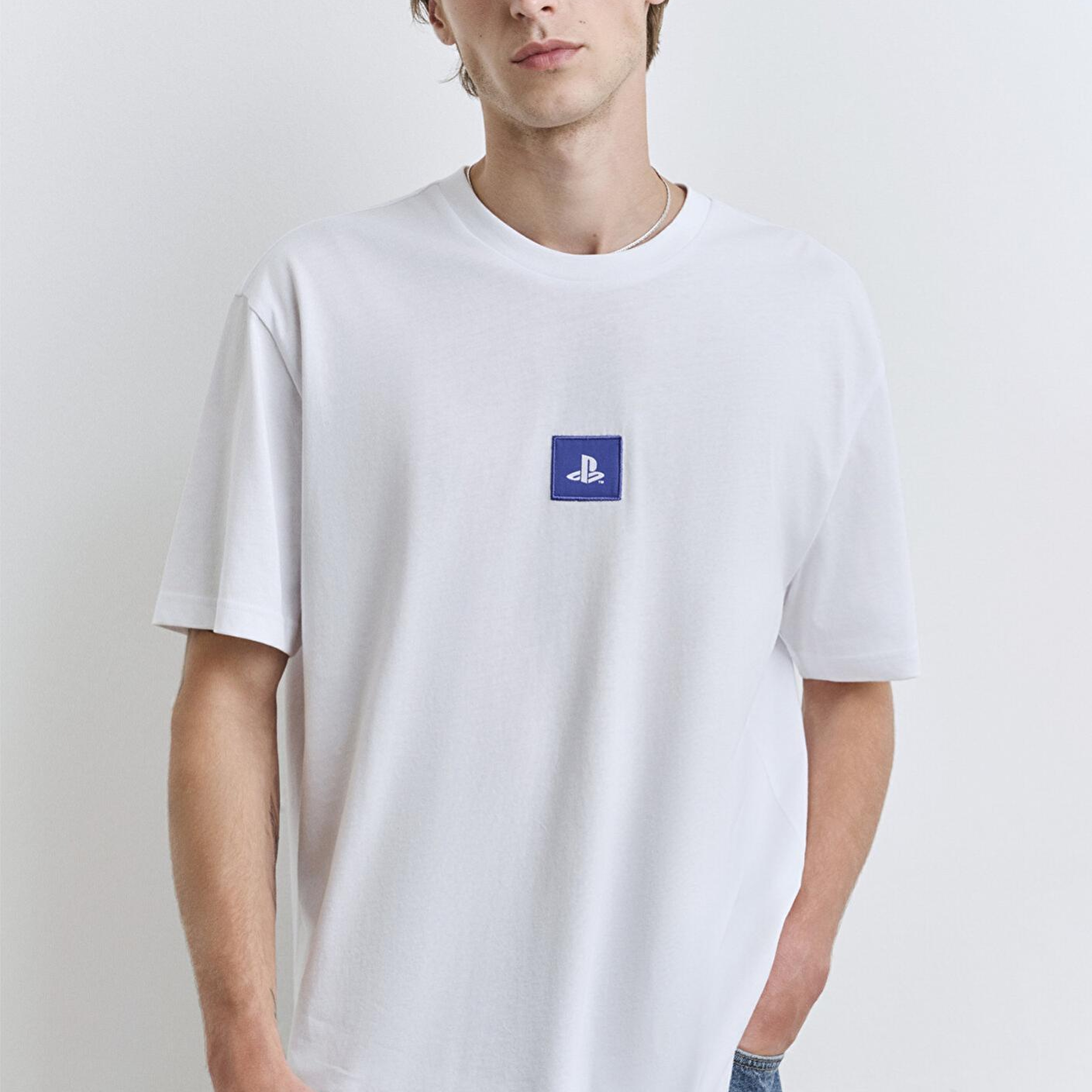 Mavi PlayStation Baskılı Beyaz Tişört​ Loose Fit / Bol Rahat Kesim 0612926-620