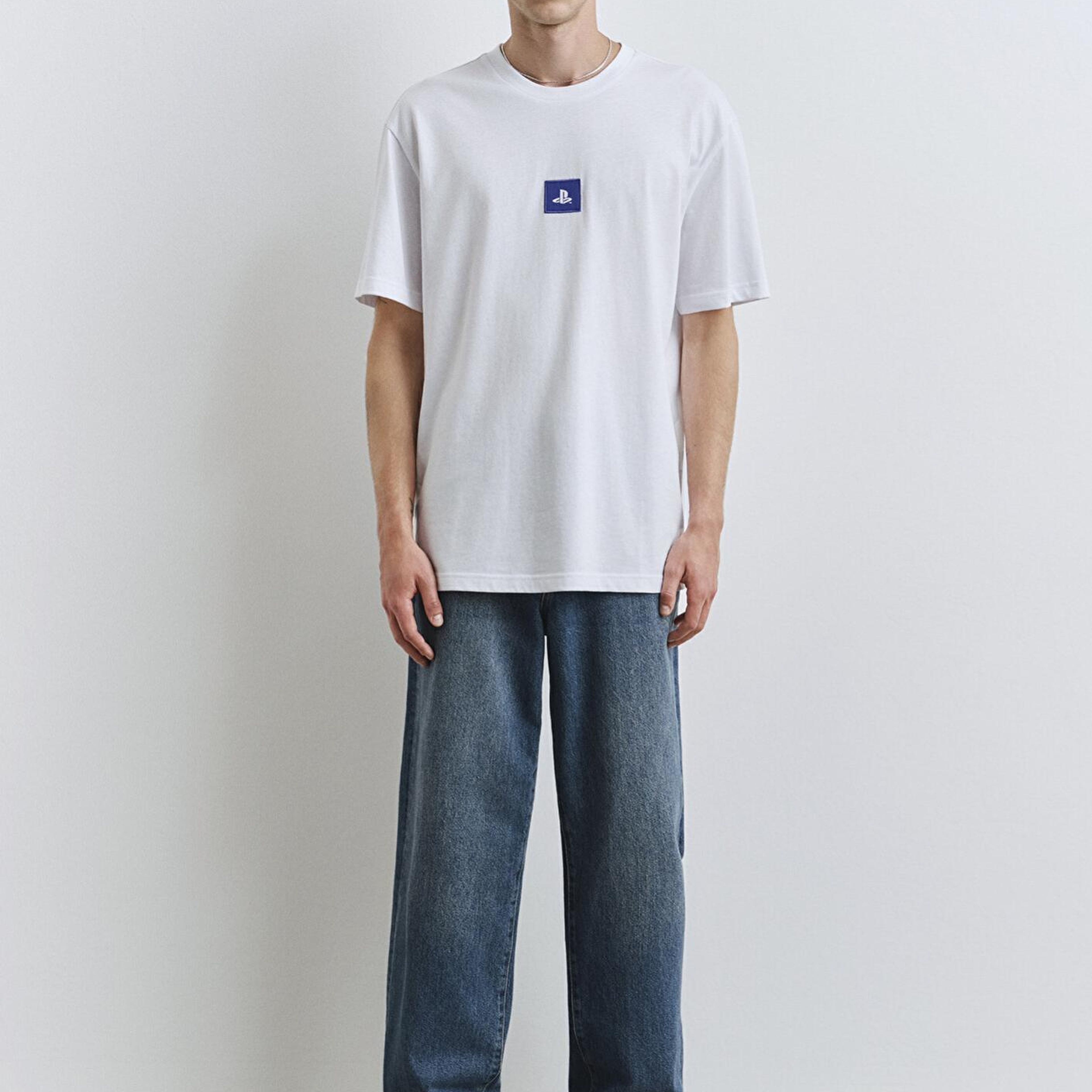 Mavi PlayStation Baskılı Beyaz Tişört​ Loose Fit / Bol Rahat Kesim 0612926-620