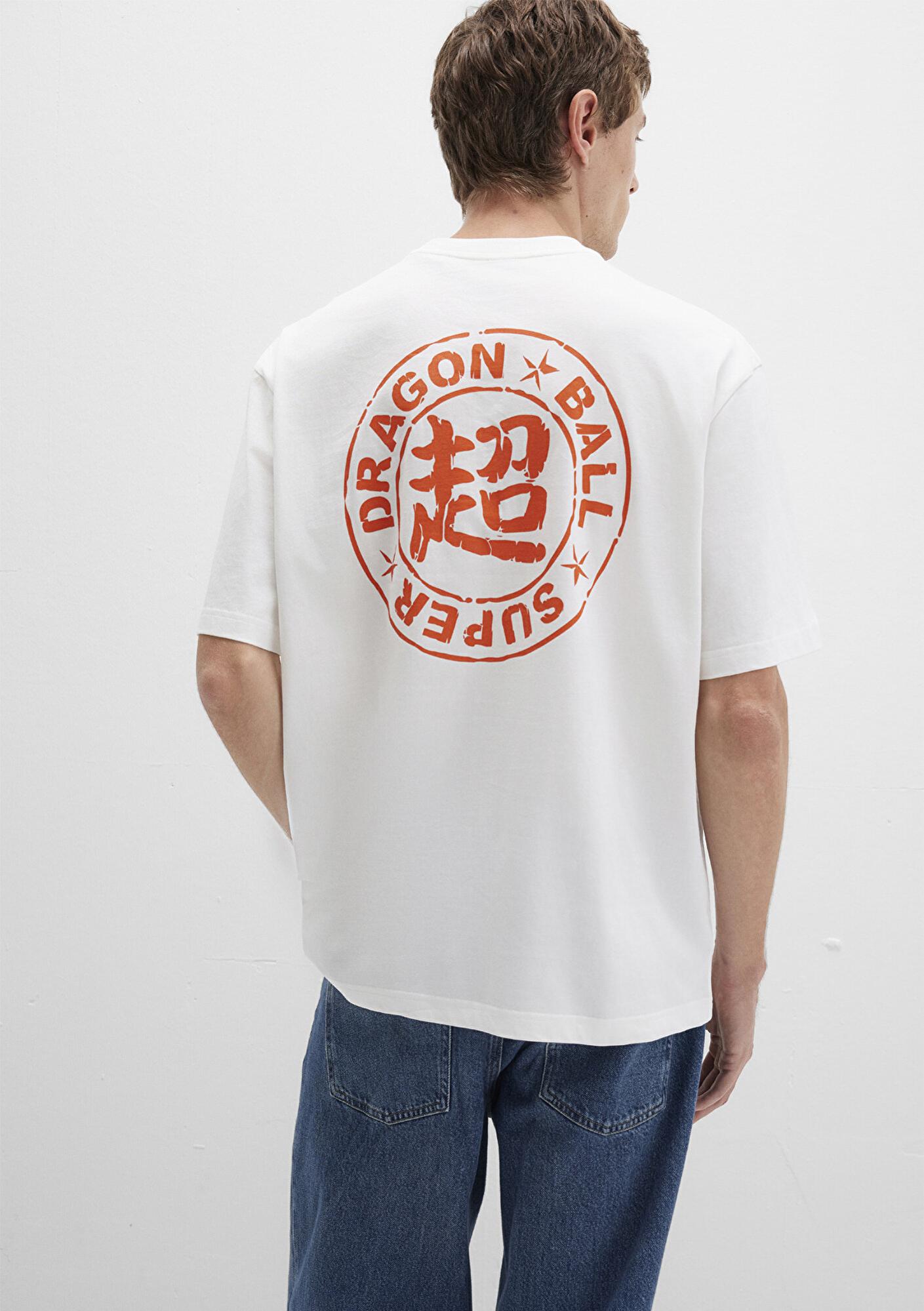 Mavi Dragon Ball Baskılı Beyaz Tişört Relaxed Fit / Rahat Kesim 0612927-70057