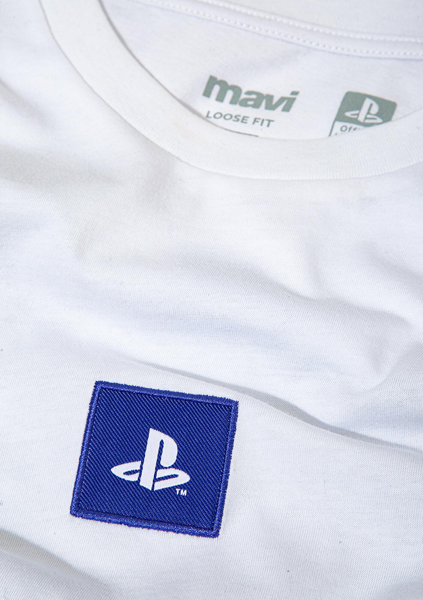 Mavi PlayStation Baskılı Beyaz Tişört​ Loose Fit / Bol Rahat Kesim 0612926-620