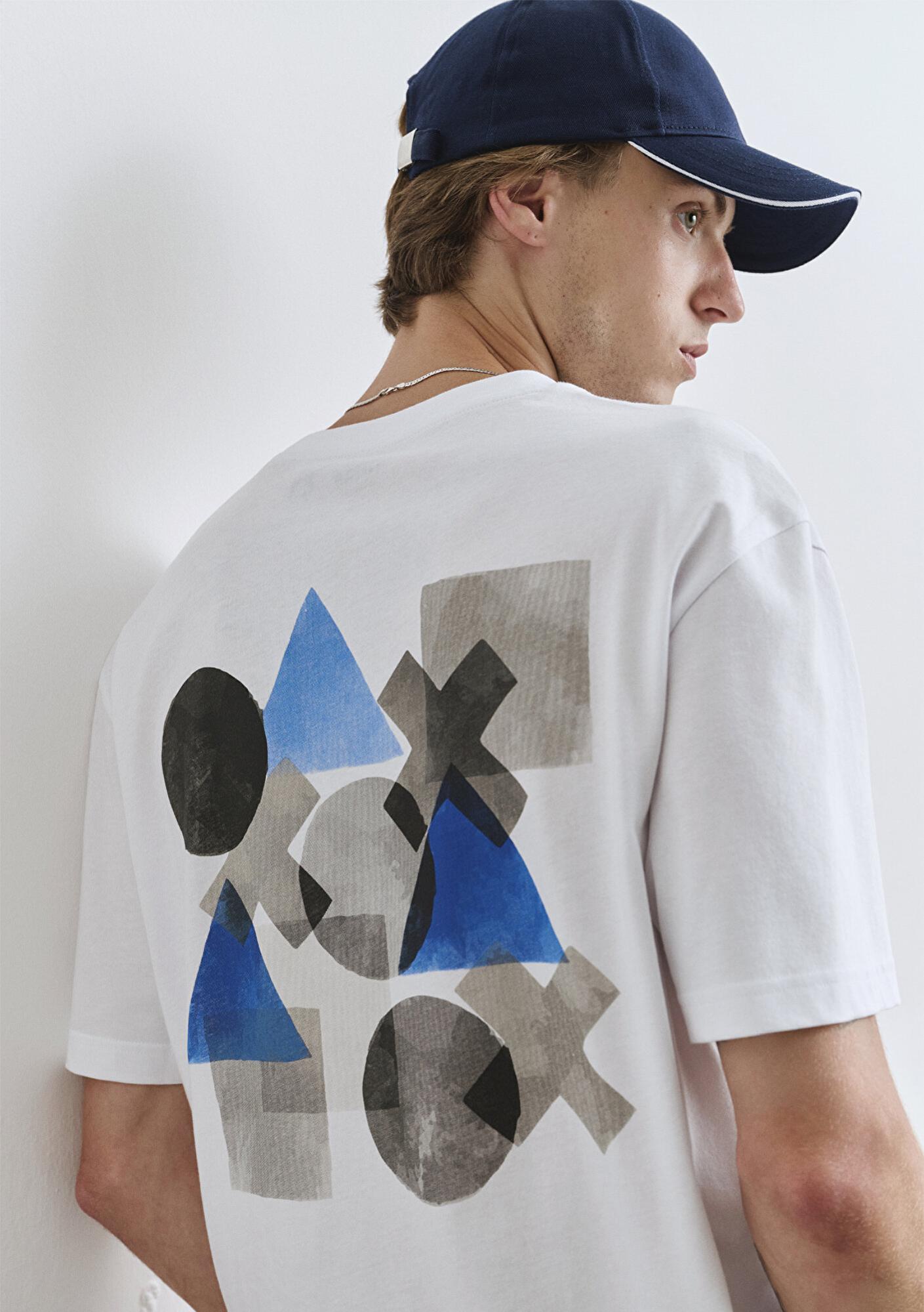 Mavi PlayStation Baskılı Beyaz Tişört Loose Fit / Bol Rahat Kesim 0612926-620