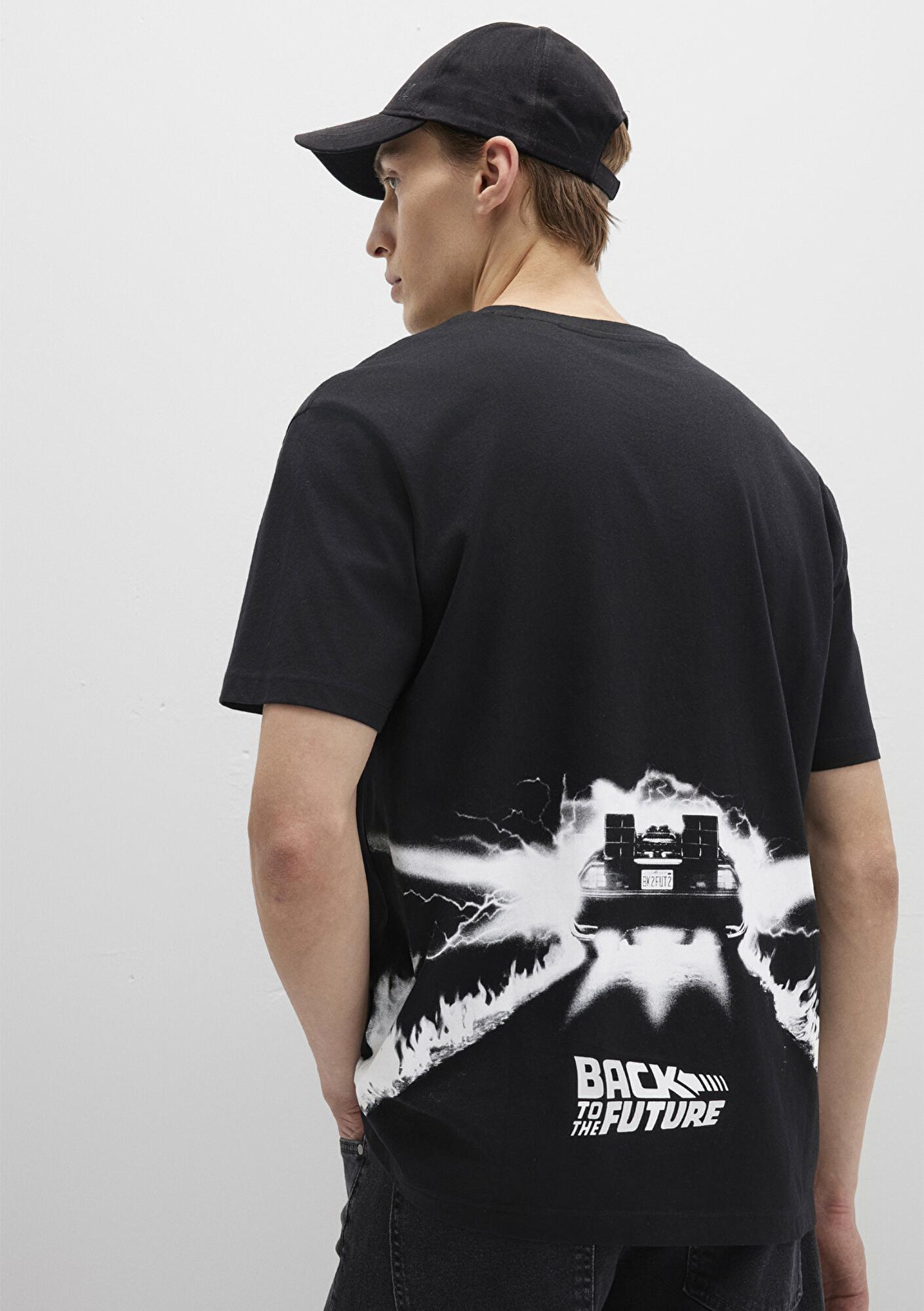 Mavi Back to the Future Baskılı Siyah Tişört Loose Fit / Bol Rahat Kesim 0612924-900