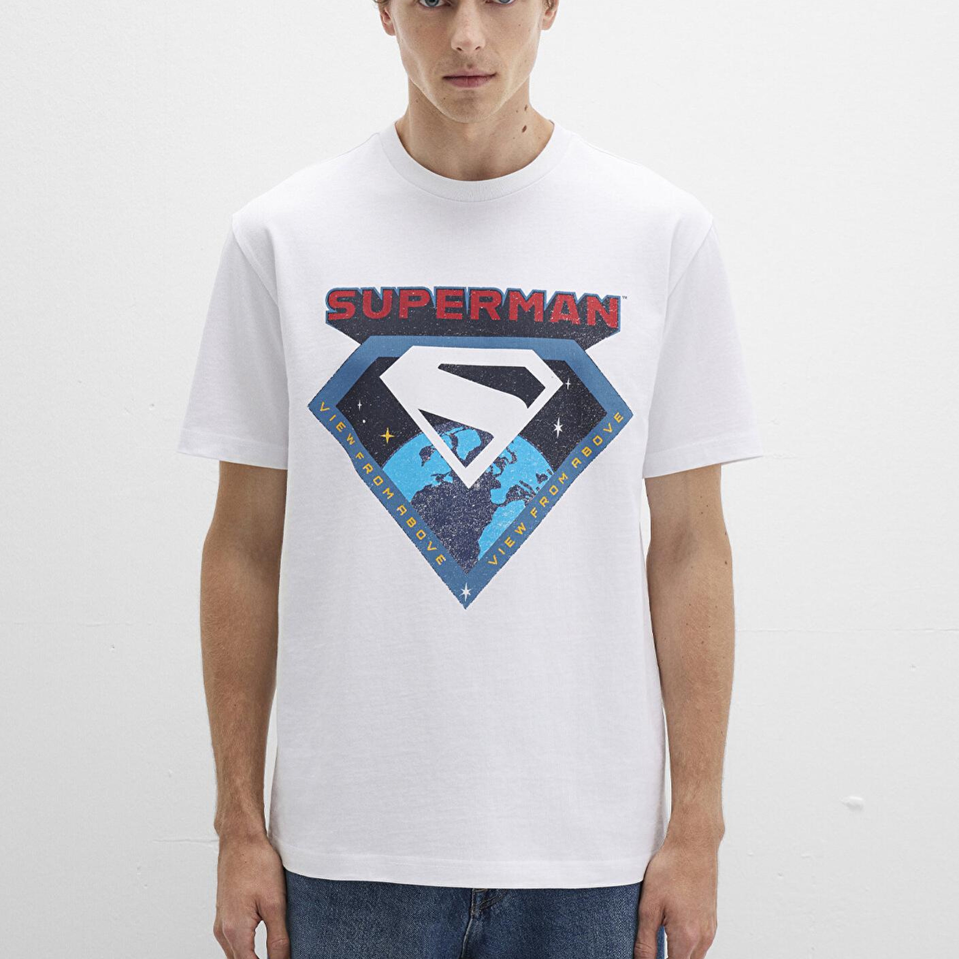 Mavi Superman Baskılı Beyaz Tişört Loose Fit / Bol Rahat Kesim 0612917-620