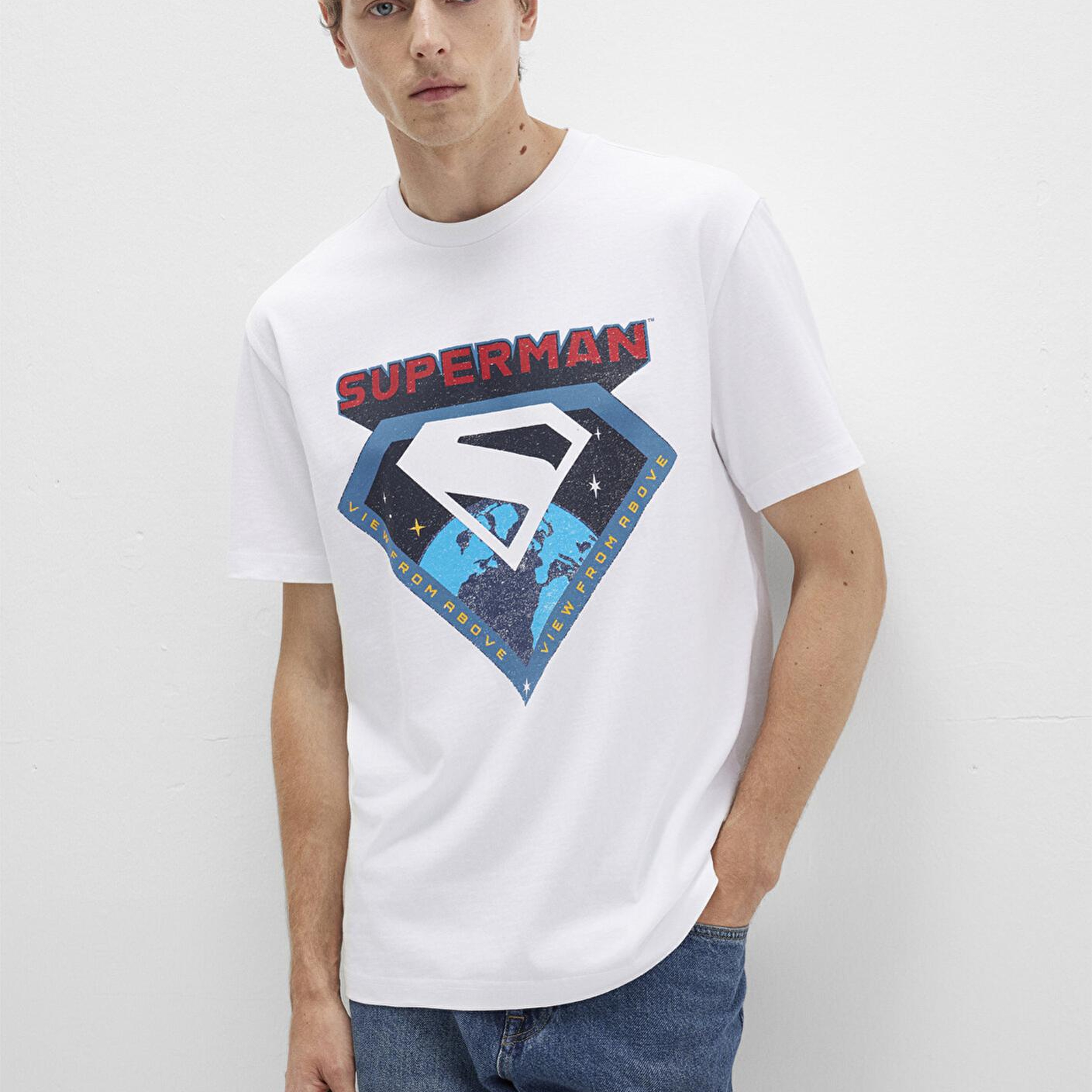 Mavi Superman Baskılı Beyaz Tişört Loose Fit / Bol Rahat Kesim 0612917-620