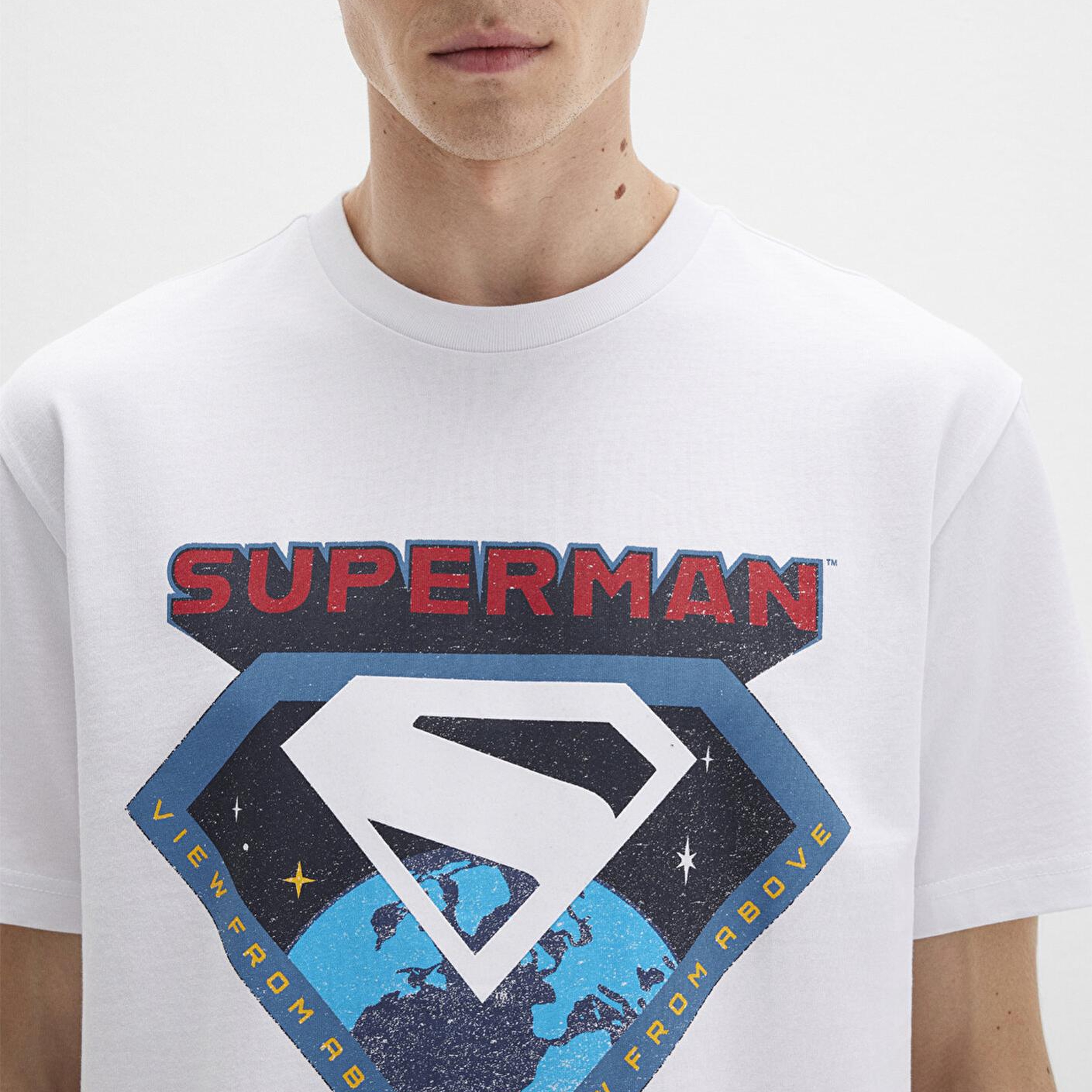 Mavi Superman Baskılı Beyaz Tişört Loose Fit / Bol Rahat Kesim 0612917-620