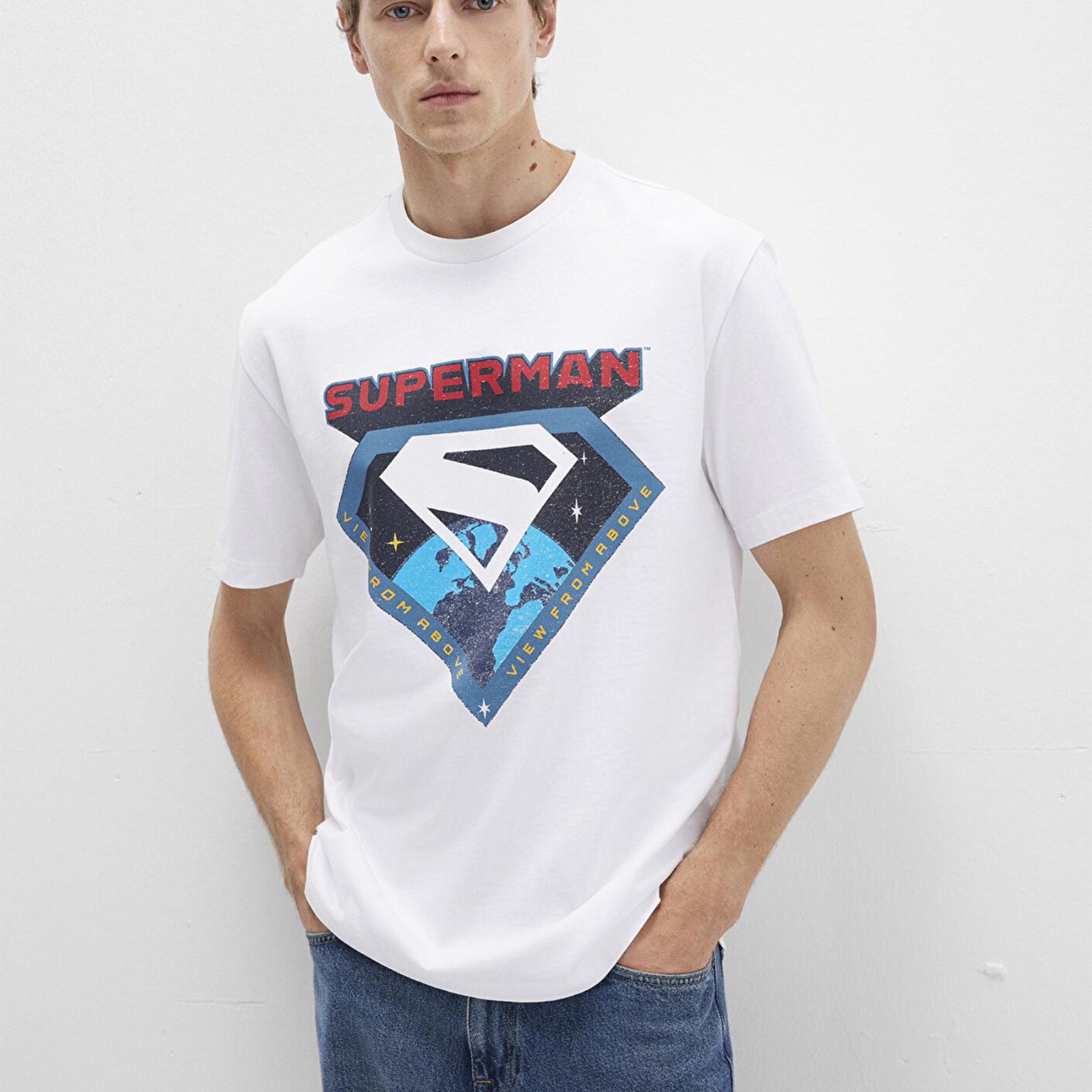 Mavi Superman Baskılı Beyaz Tişört Loose Fit / Bol Rahat Kesim 0612917-620