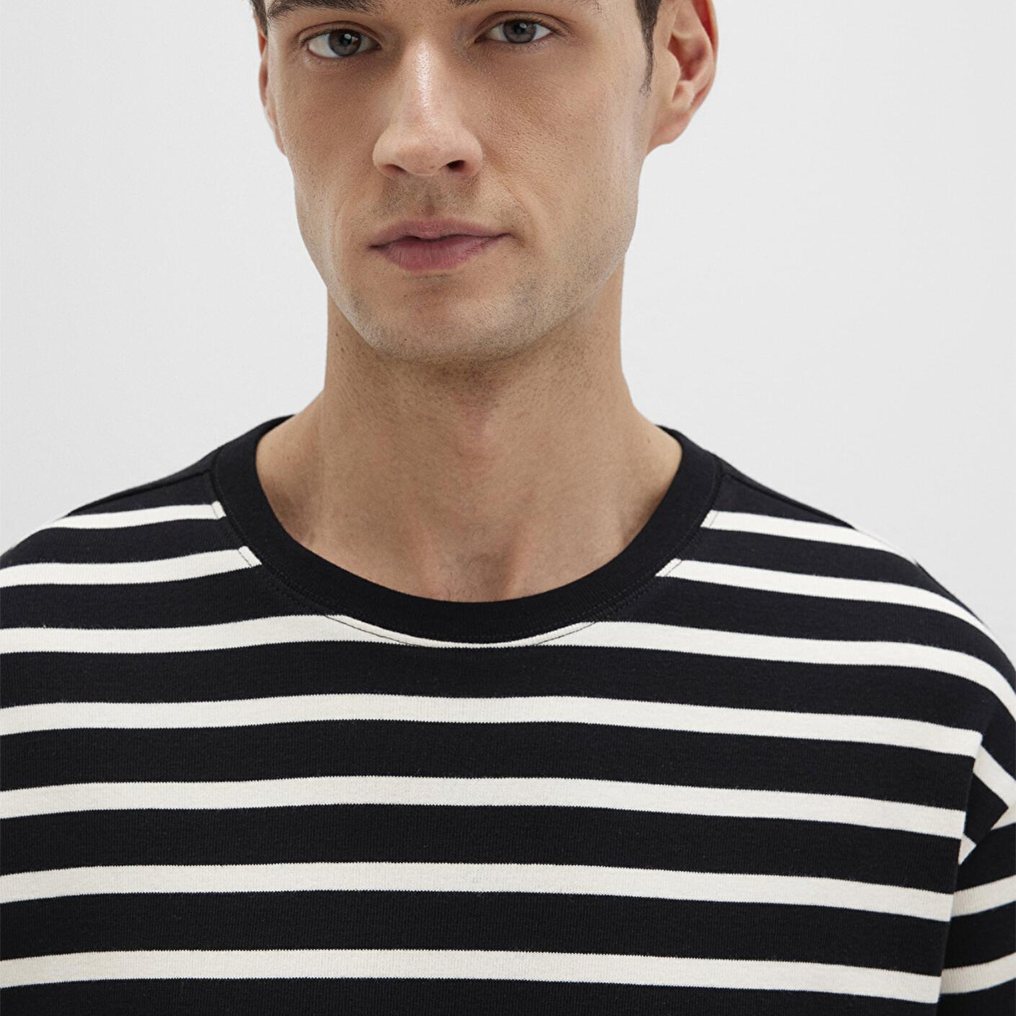 Mavi Mavi Black Ekru Çizgili Siyah Tişört Loose Fit / Bol Rahat Kesim 0612860-70057