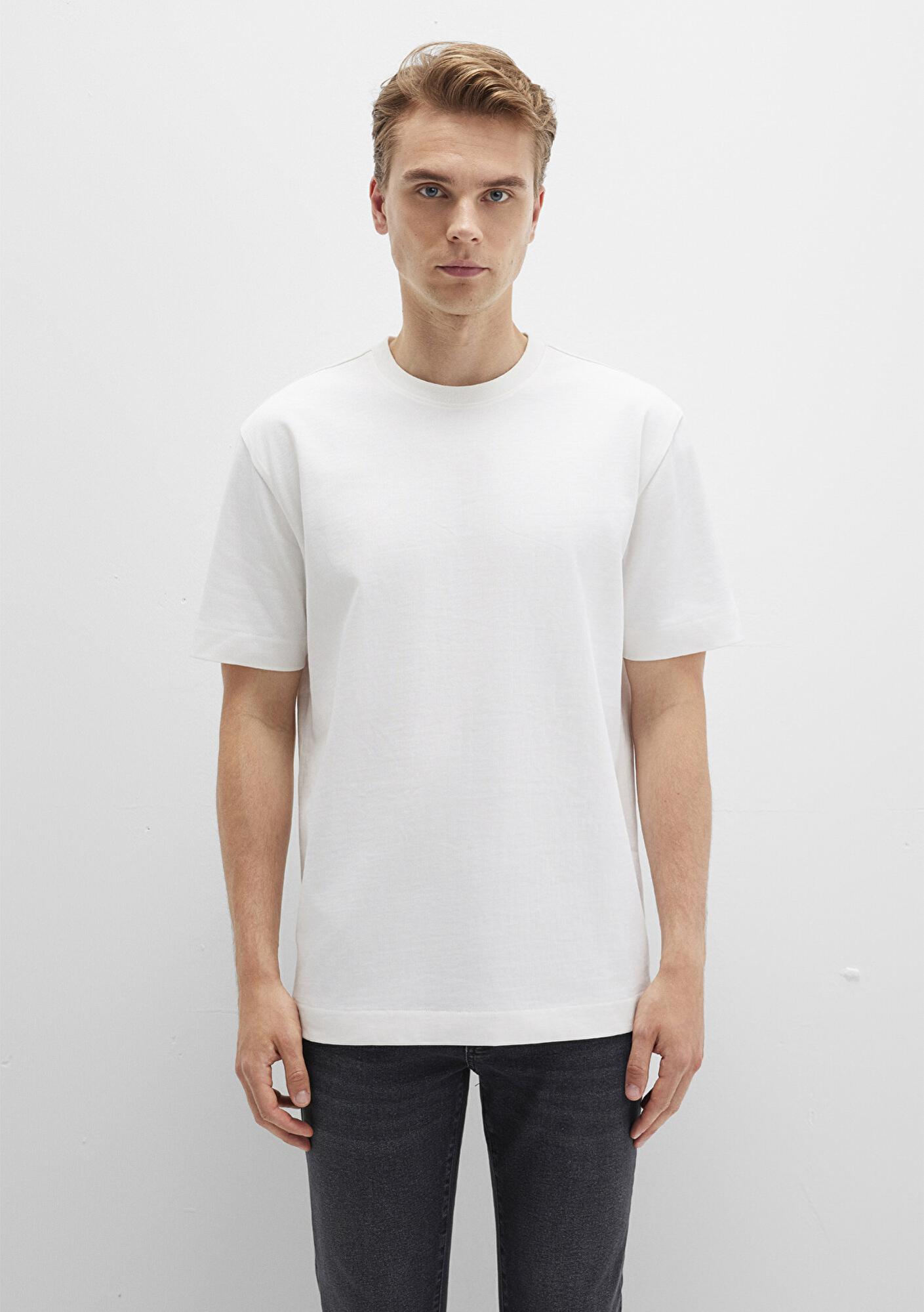 Mavi Bisiklet Yaka Ekru Basic Tişört Loose Fit / Bol Rahat Kesim 0612864-70057