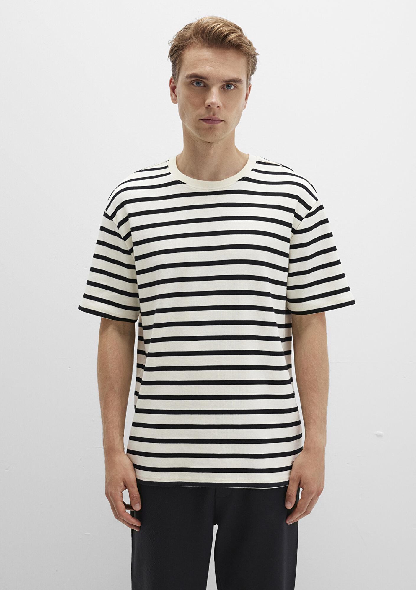 Mavi Mavi Black Siyah Çizgili Ekru Tişört Loose Fit / Bol Rahat Kesim 0612860-900