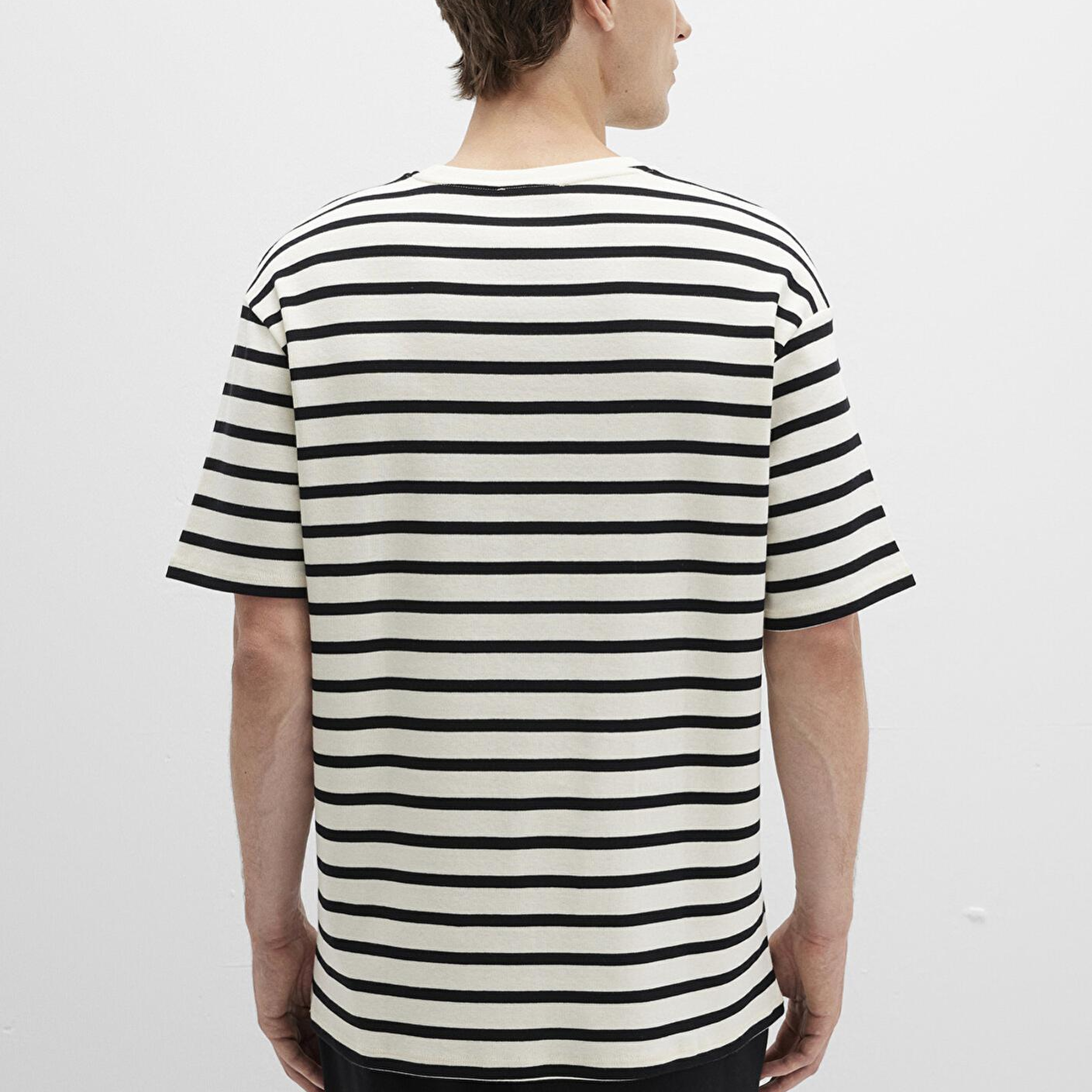 Mavi Mavi Black Siyah Çizgili Ekru Tişört Loose Fit / Bol Rahat Kesim 0612860-900