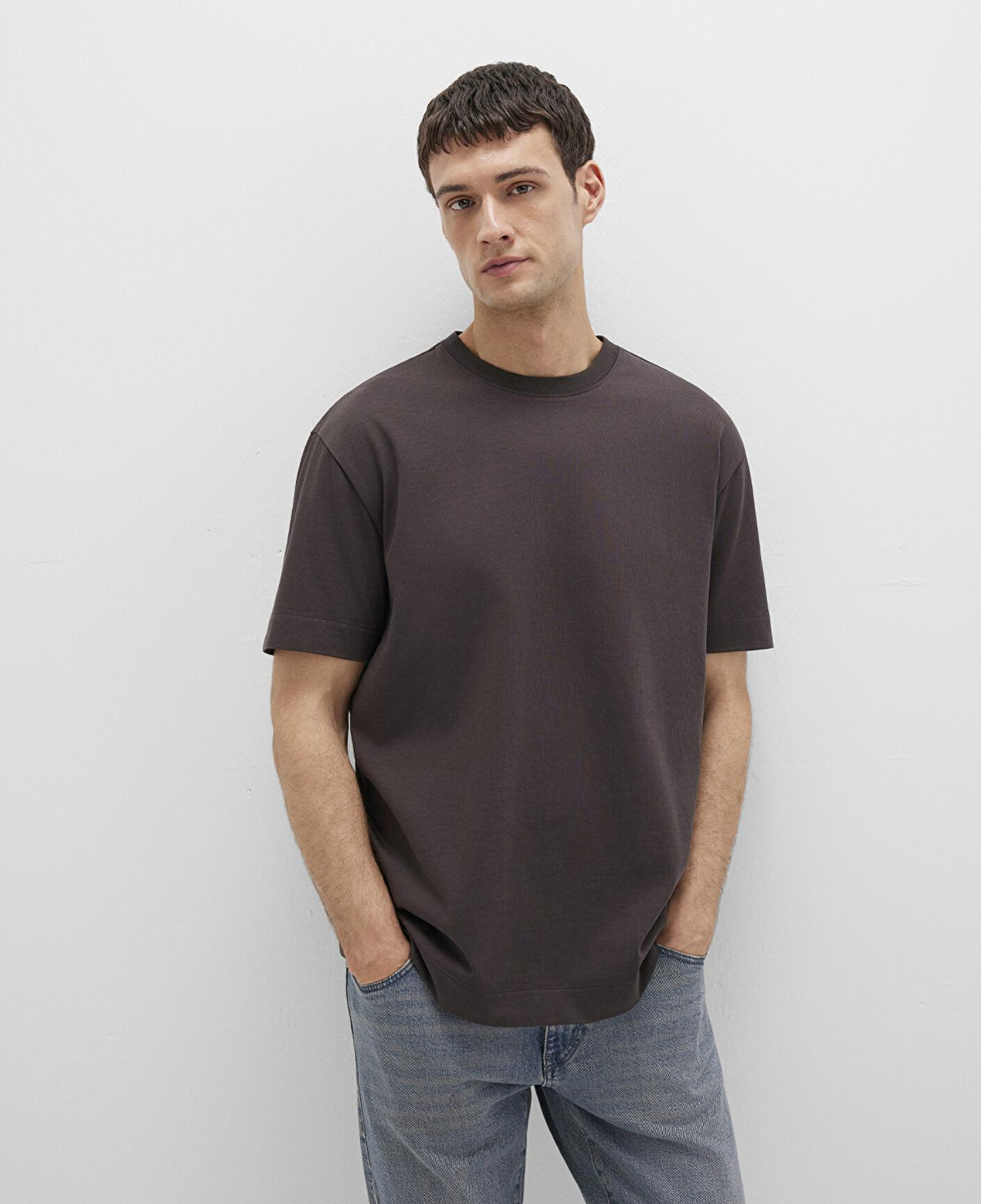 Mavi Bisiklet Yaka Kahverengi Basic Tişört Loose Fit / Bol Rahat Kesim 0612864-70219