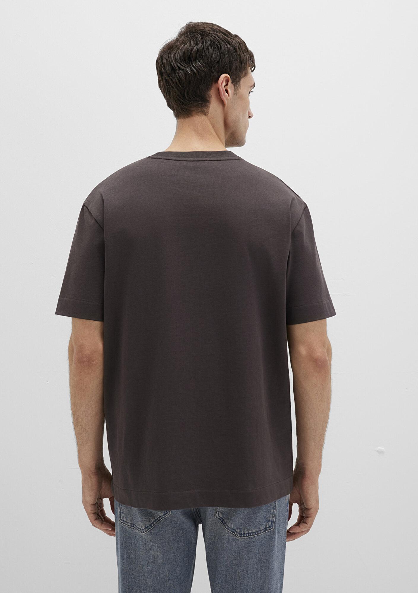 Mavi Bisiklet Yaka Kahverengi Basic Tişört Loose Fit / Bol Rahat Kesim 0612864-70219