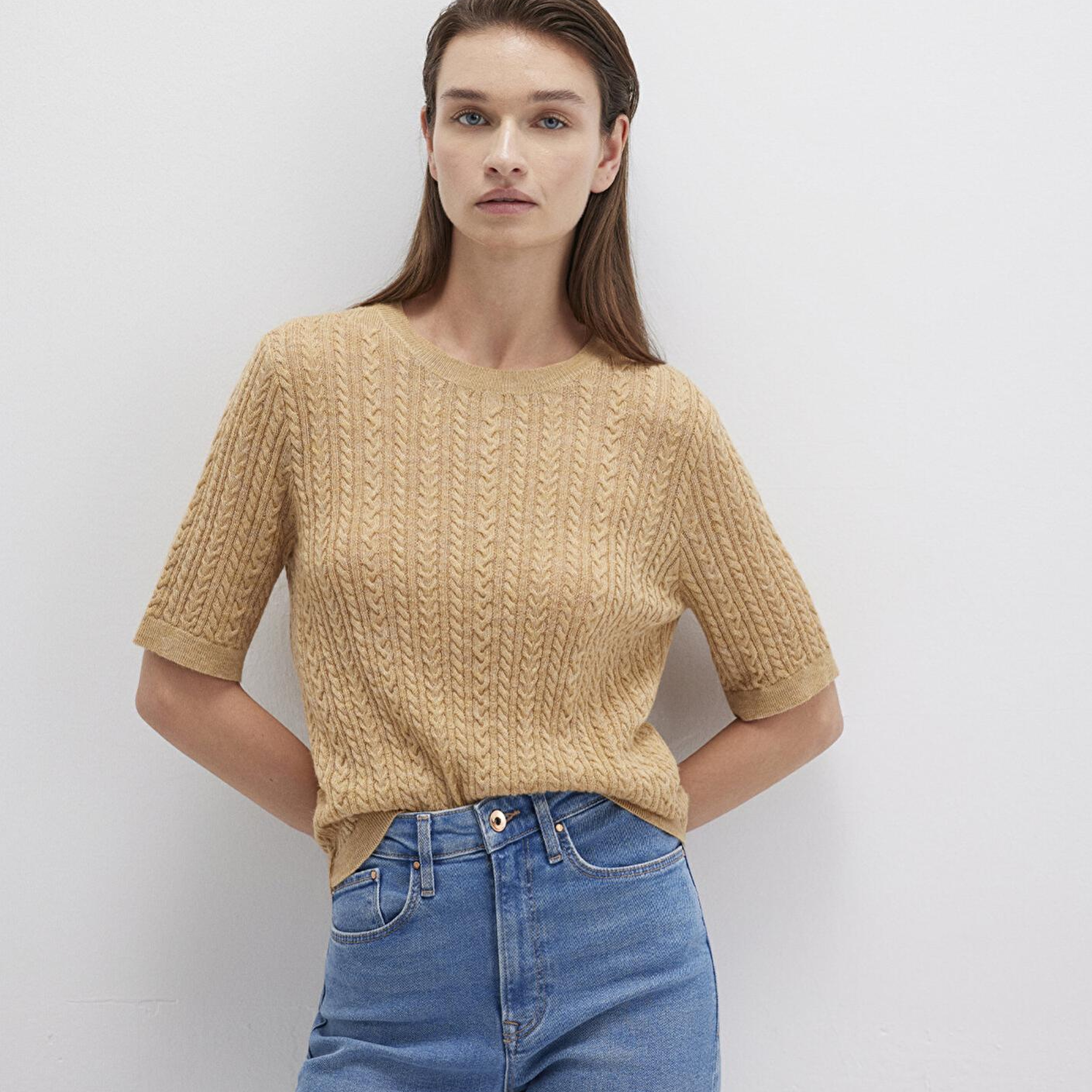 Mavi Kısa Kollu Sarı Kazak Slim Fit / Dar Kesim 1710702-90659