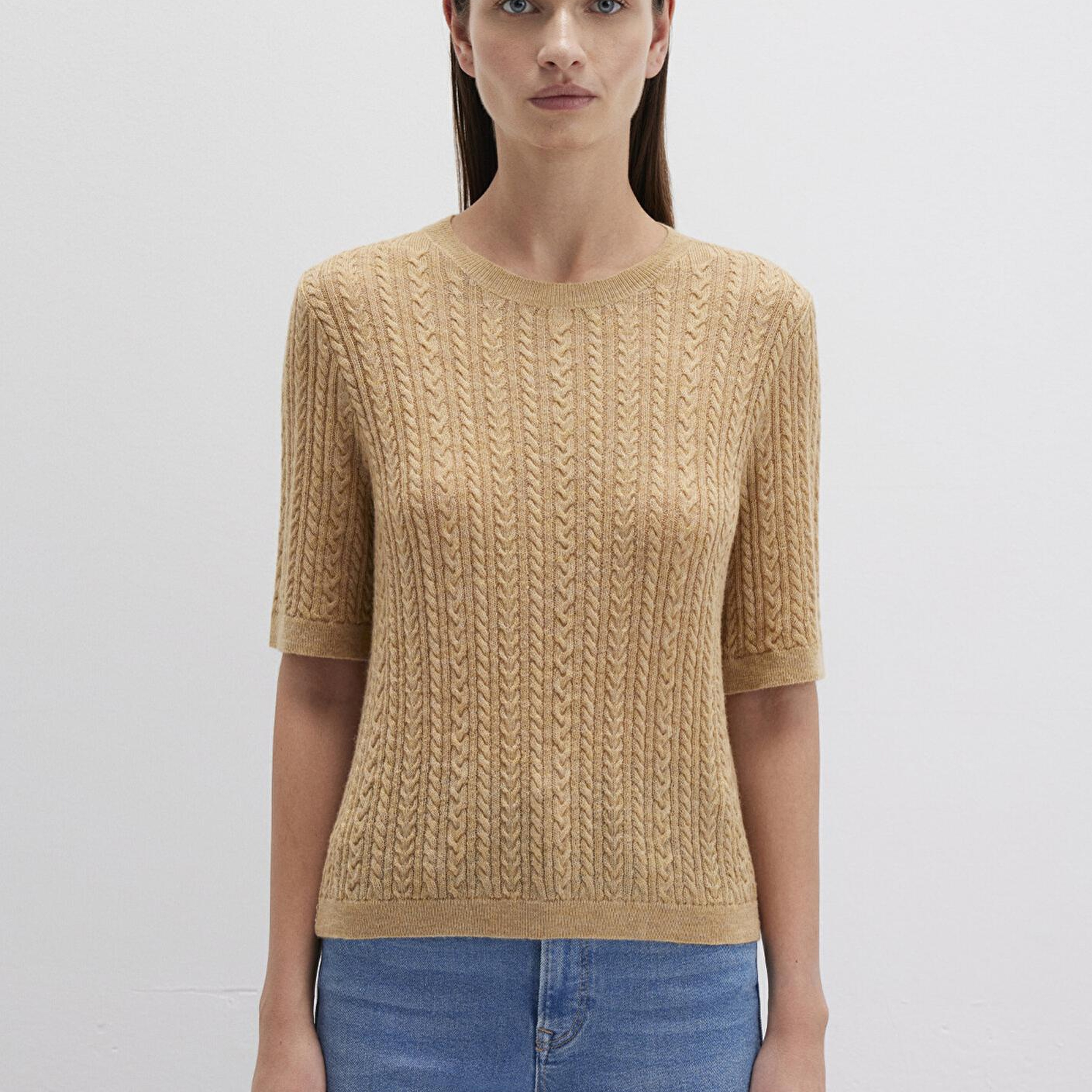 Mavi Kısa Kollu Sarı Kazak Slim Fit / Dar Kesim 1710702-90659