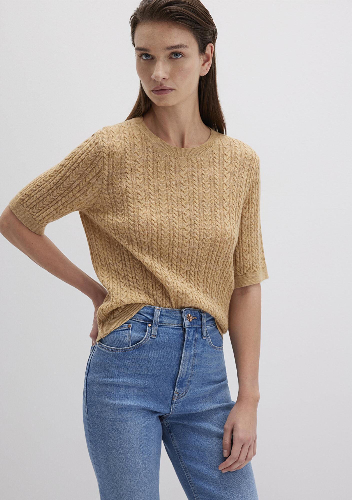 Mavi Kısa Kollu Sarı Kazak Slim Fit / Dar Kesim 1710702-90659