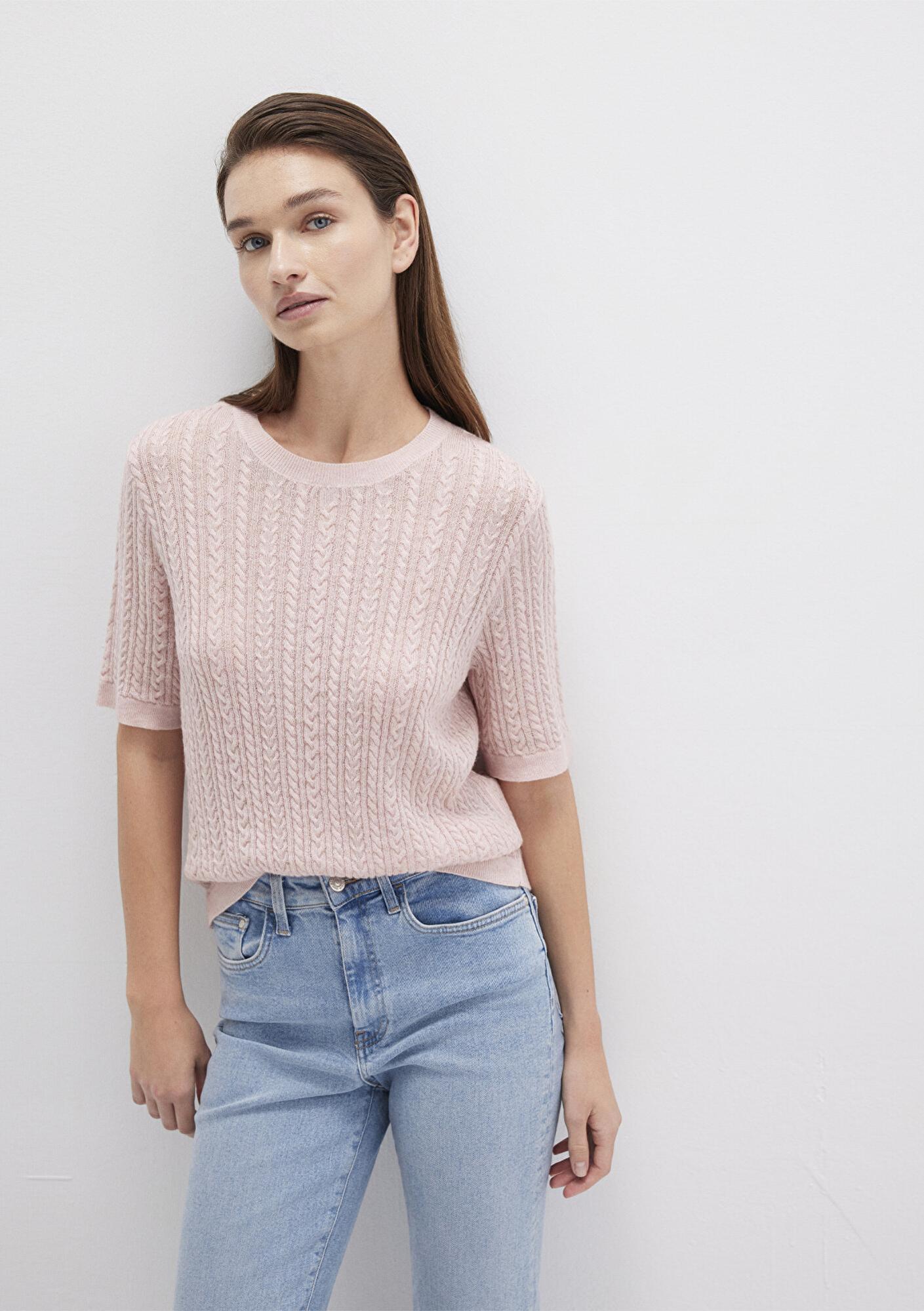 Mavi Kısa Kollu Pembe Kazak Slim Fit / Dar Kesim 1710702-90663