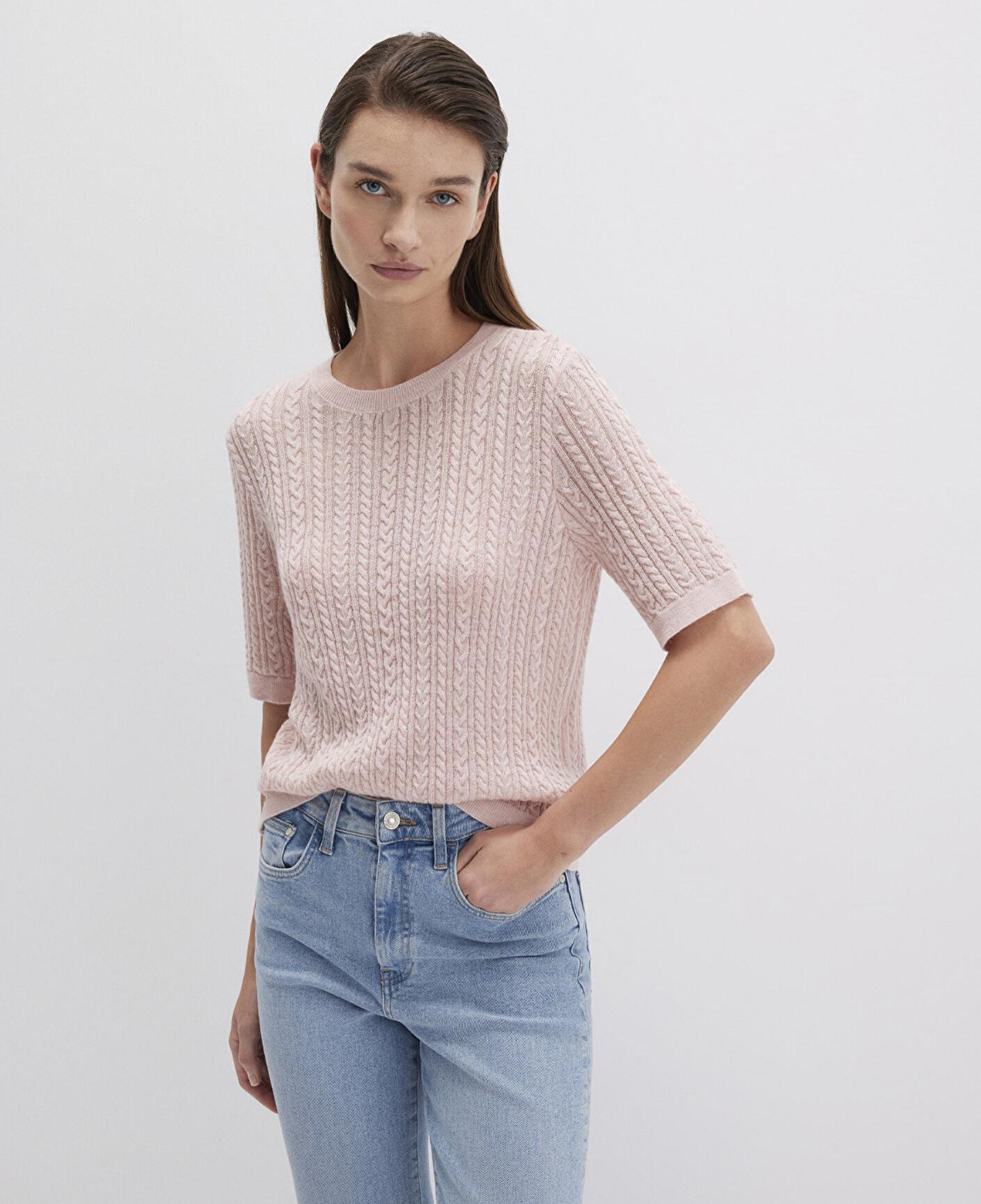 Mavi Kısa Kollu Pembe Kazak Slim Fit / Dar Kesim 1710702-90663