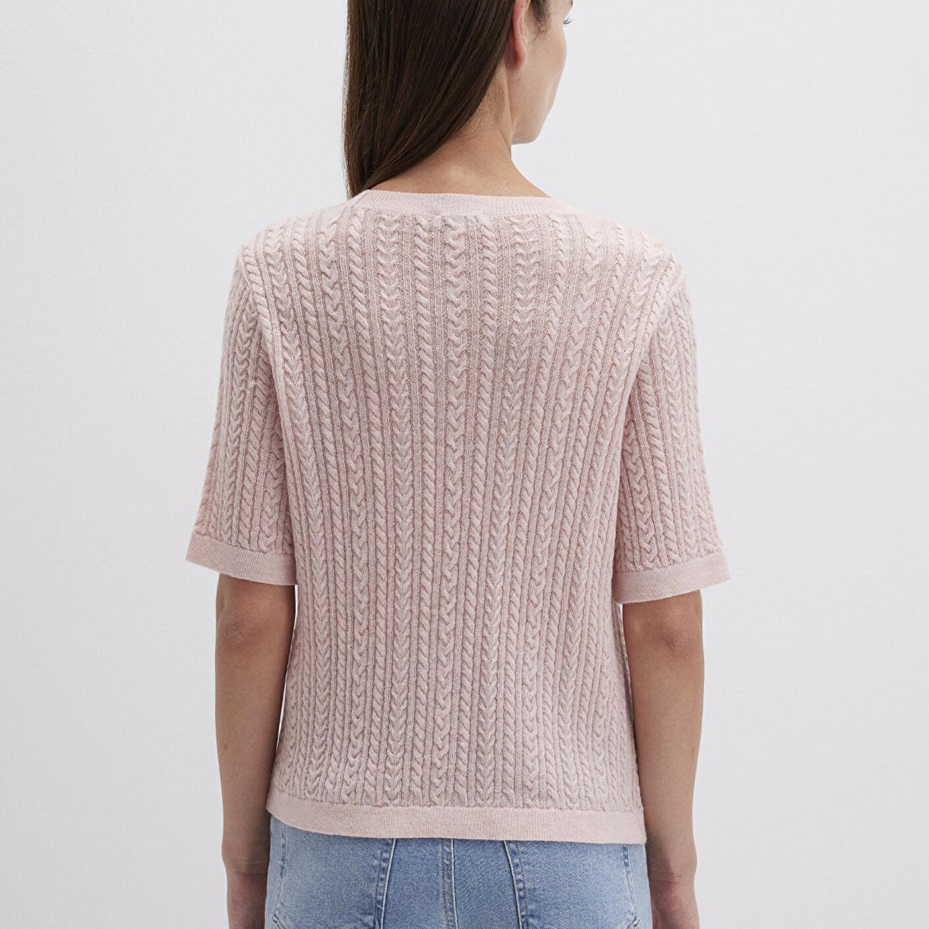 Mavi Kısa Kollu Pembe Kazak Slim Fit / Dar Kesim 1710702-90663