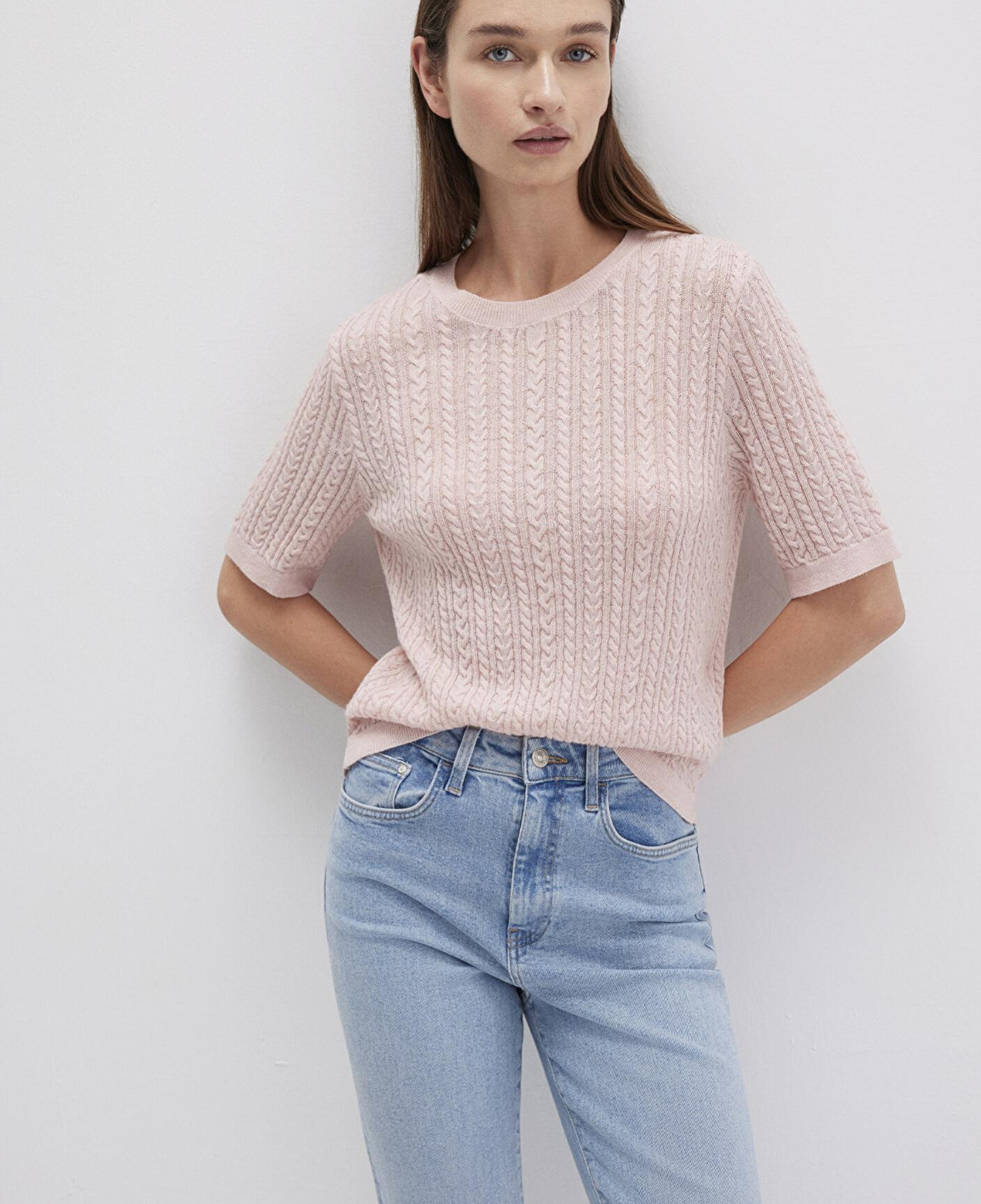 Mavi Kısa Kollu Pembe Kazak Slim Fit / Dar Kesim 1710702-90663