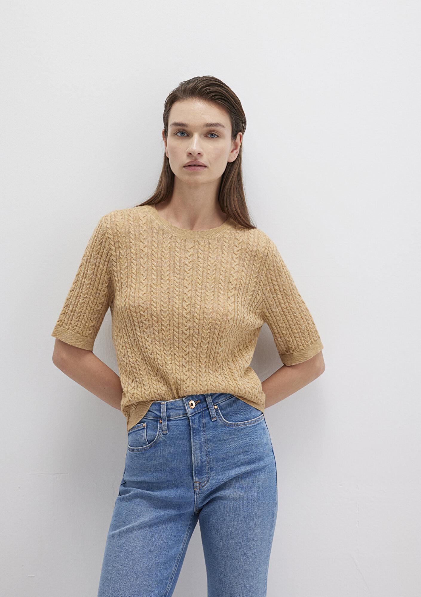 Mavi Kısa Kollu Sarı Kazak Slim Fit / Dar Kesim 1710702-90659