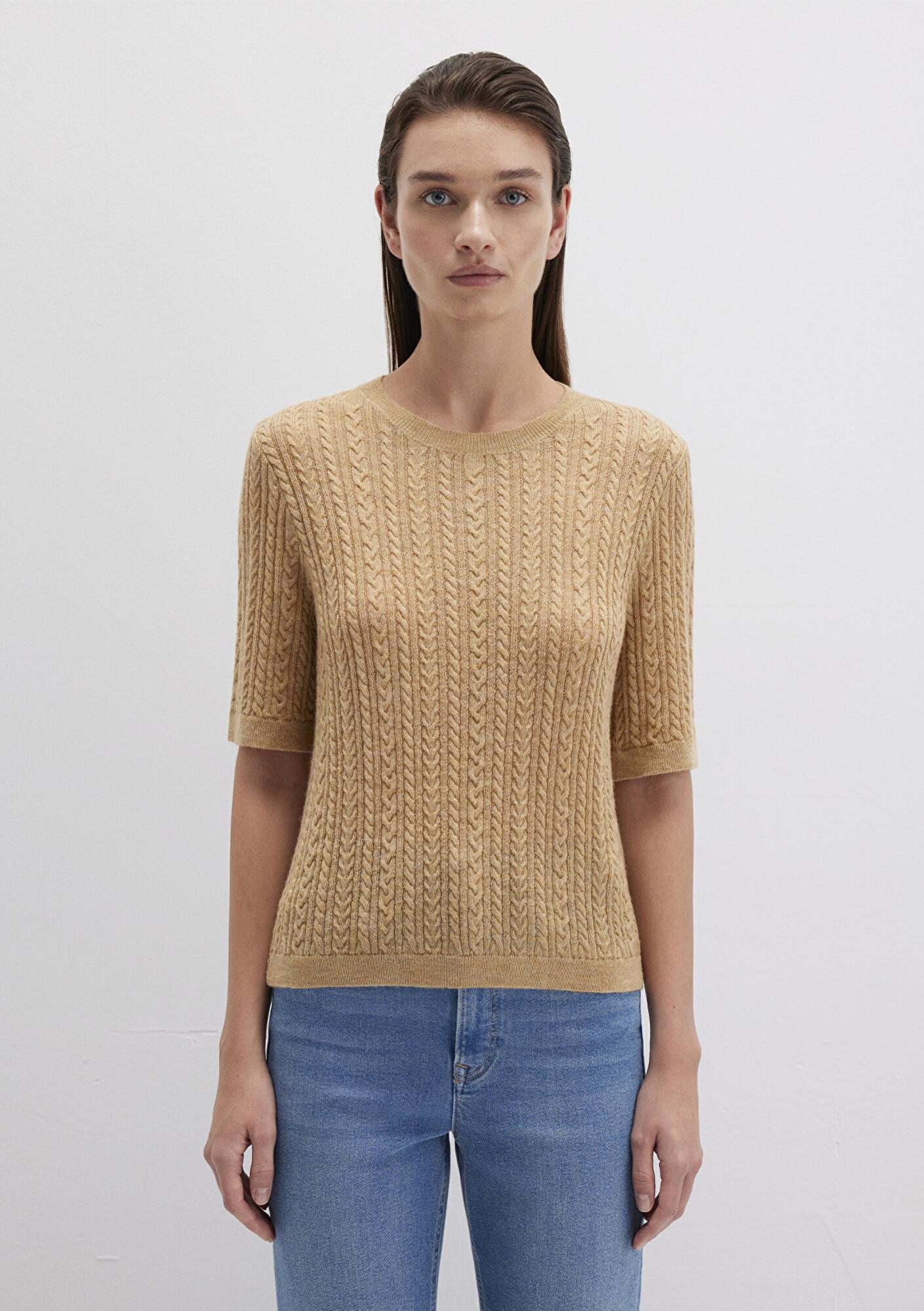 Mavi Kısa Kollu Sarı Kazak Slim Fit / Dar Kesim 1710702-90659