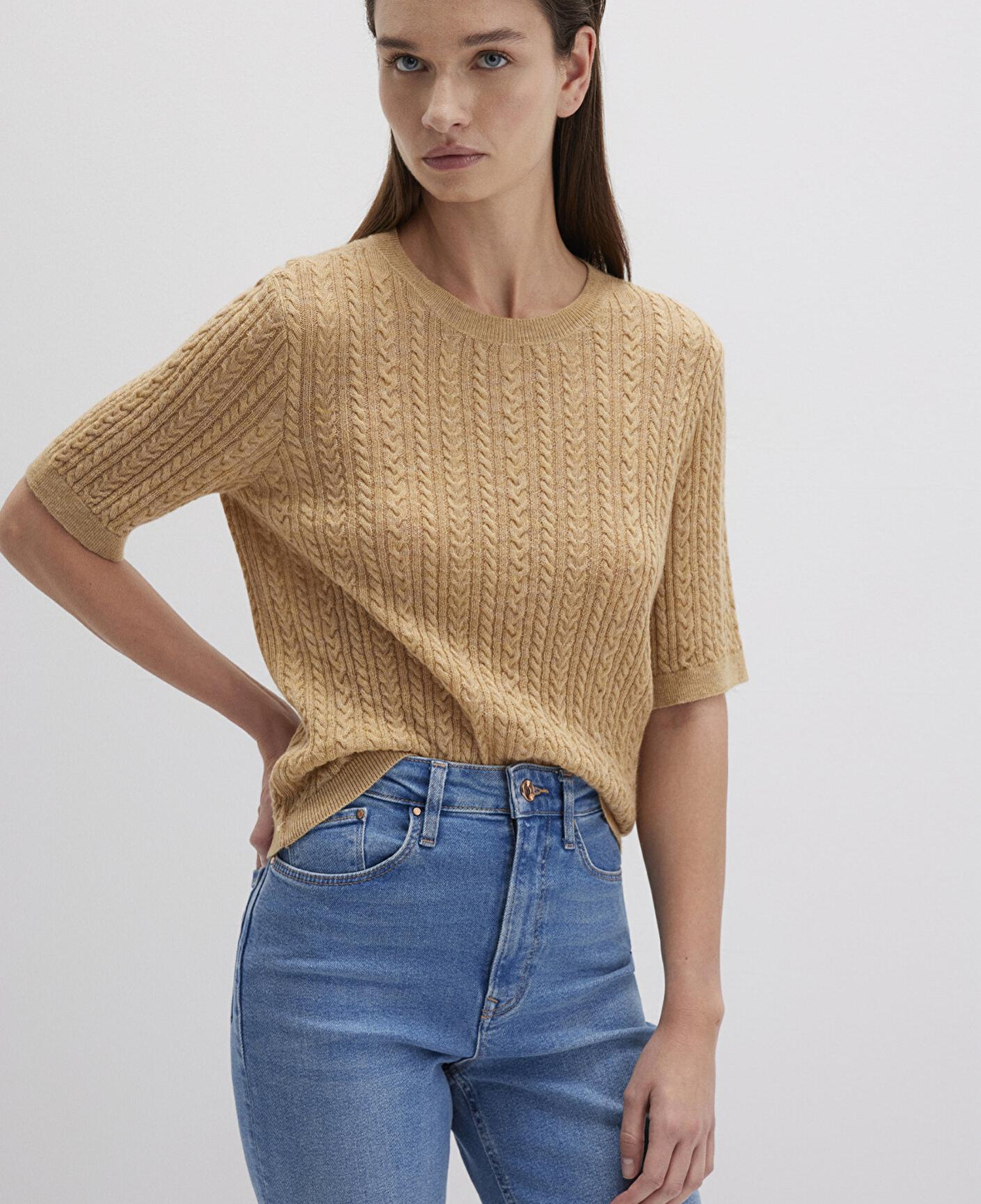 Mavi Kısa Kollu Sarı Kazak Slim Fit / Dar Kesim 1710702-90659