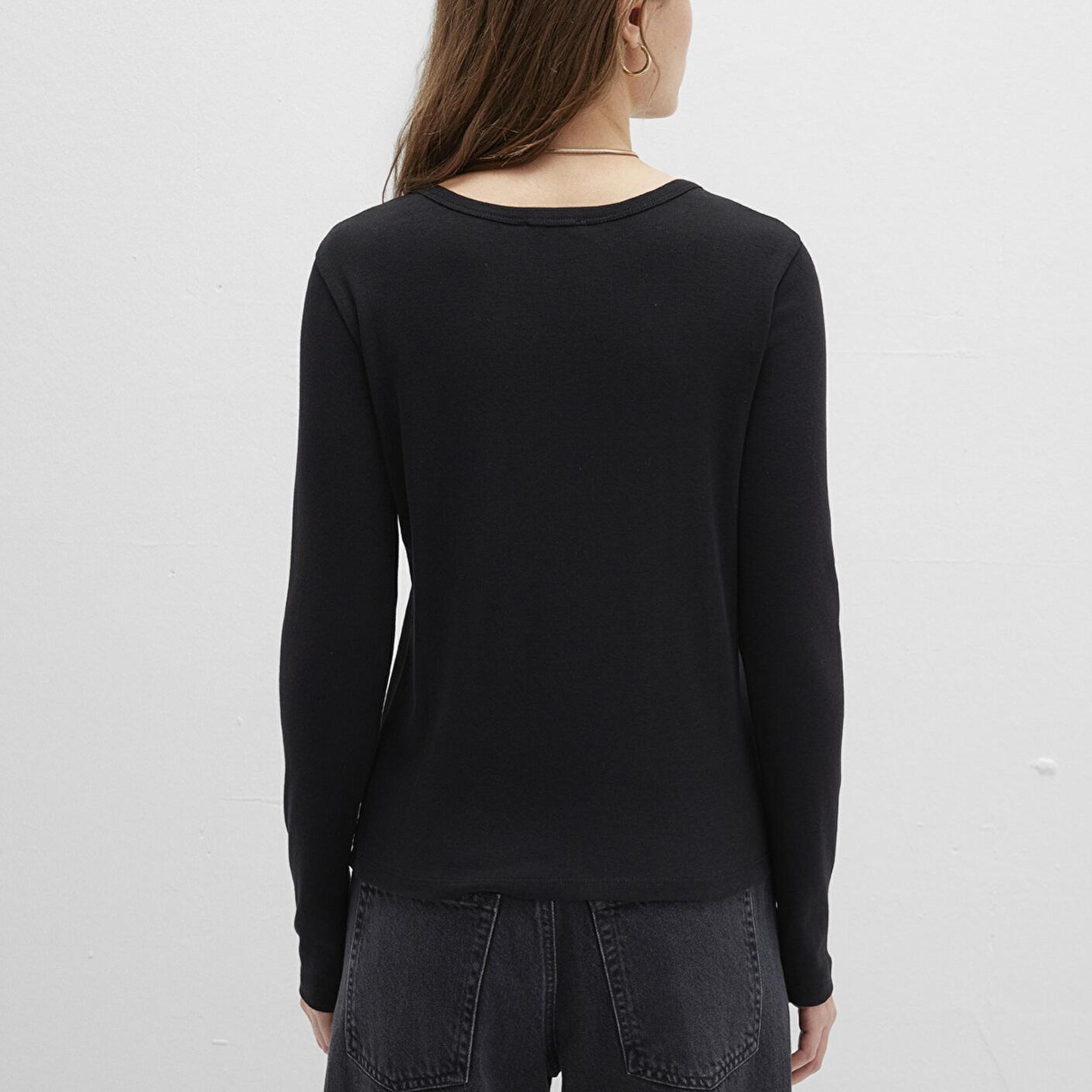 Mavi Uzun Kollu Siyah Basic Tişört Fitted / Vücuda Oturan Kesim 1613323-900