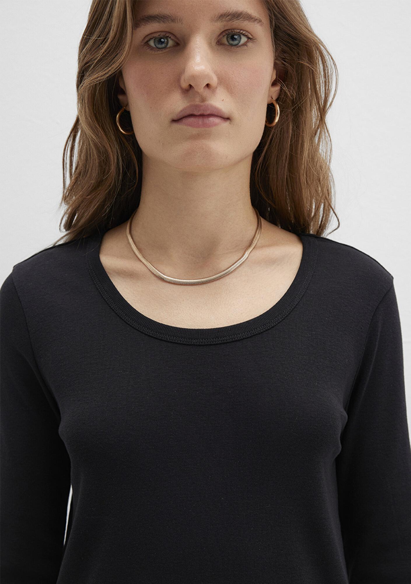 Mavi Uzun Kollu Siyah Basic Tişört Fitted / Vücuda Oturan Kesim 1613323-900