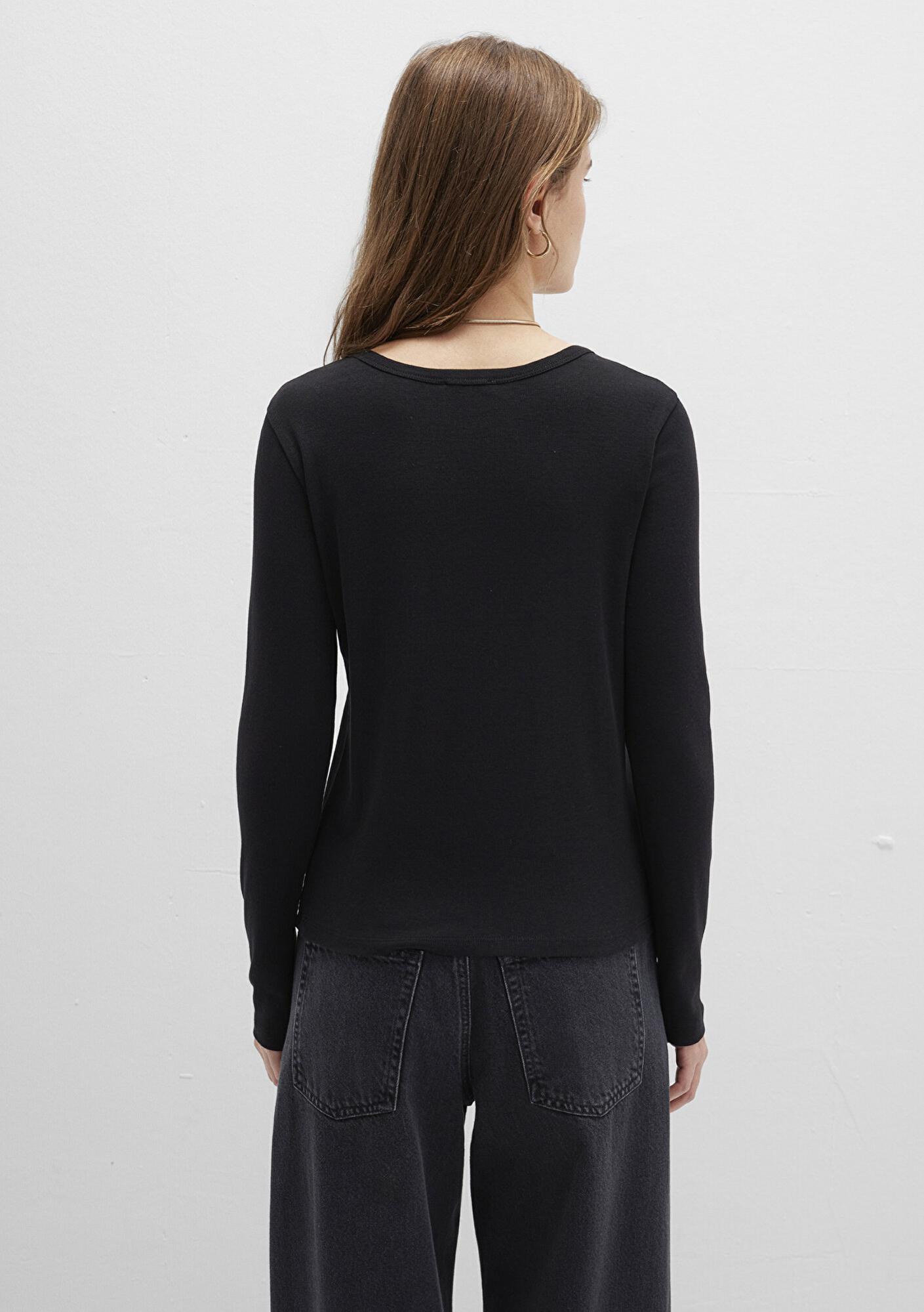 Mavi Uzun Kollu Siyah Basic Tişört Fitted / Vücuda Oturan Kesim 1613323-900