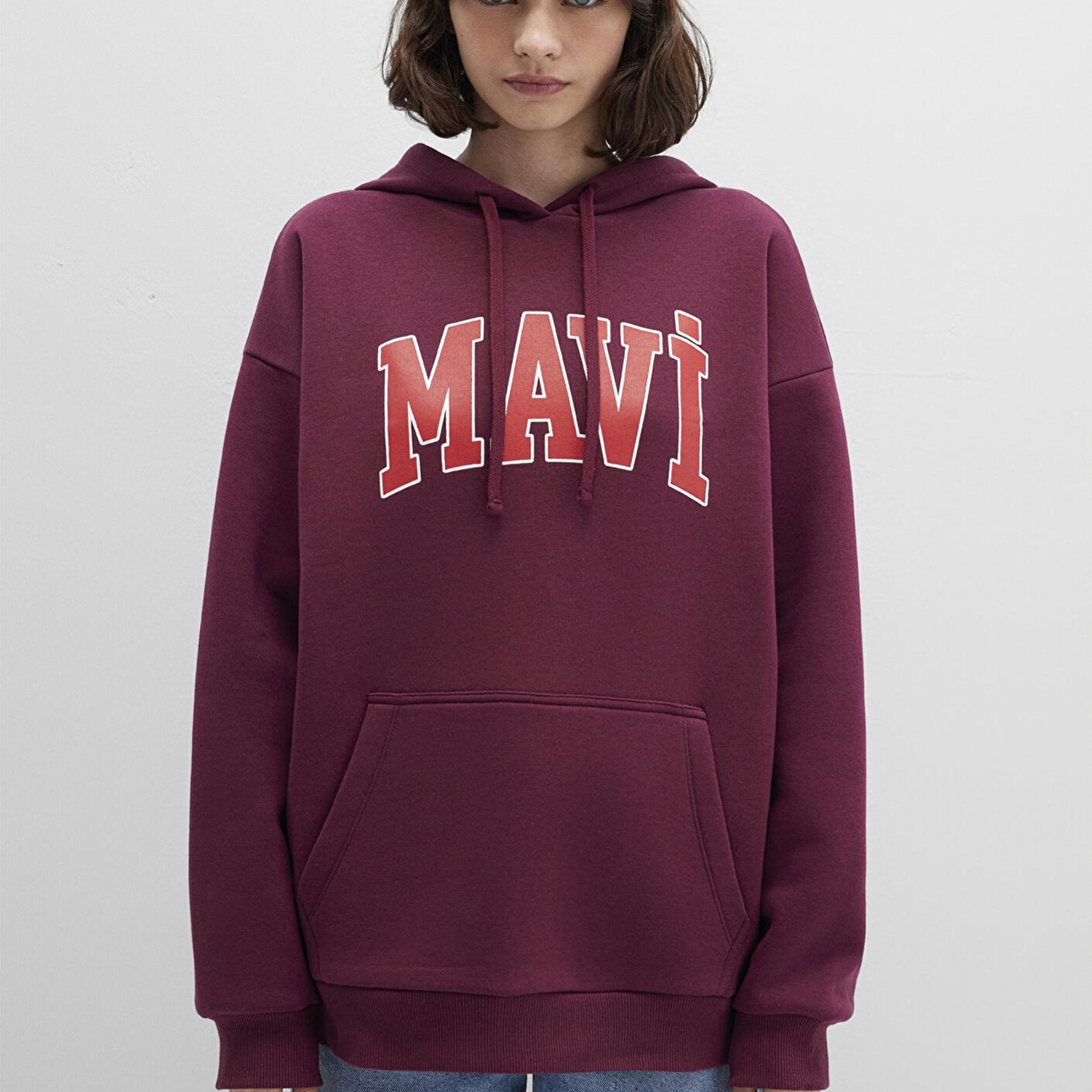 Mavi Mavi Logo Baskılı Kapüşonlu Bordo Sweatshirt 1600361-90705