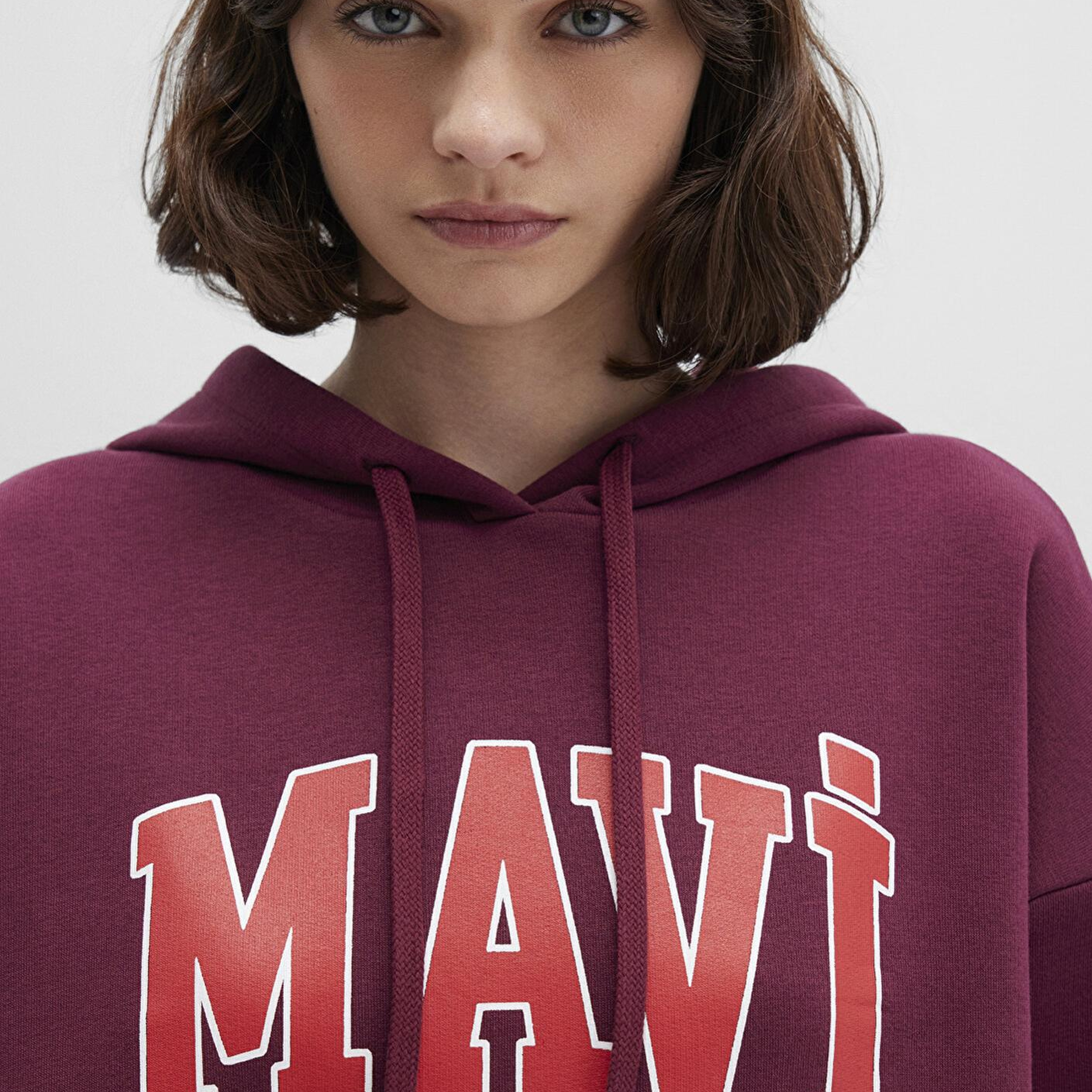 Mavi Mavi Logo Baskılı Kapüşonlu Bordo Sweatshirt 1600361-90705