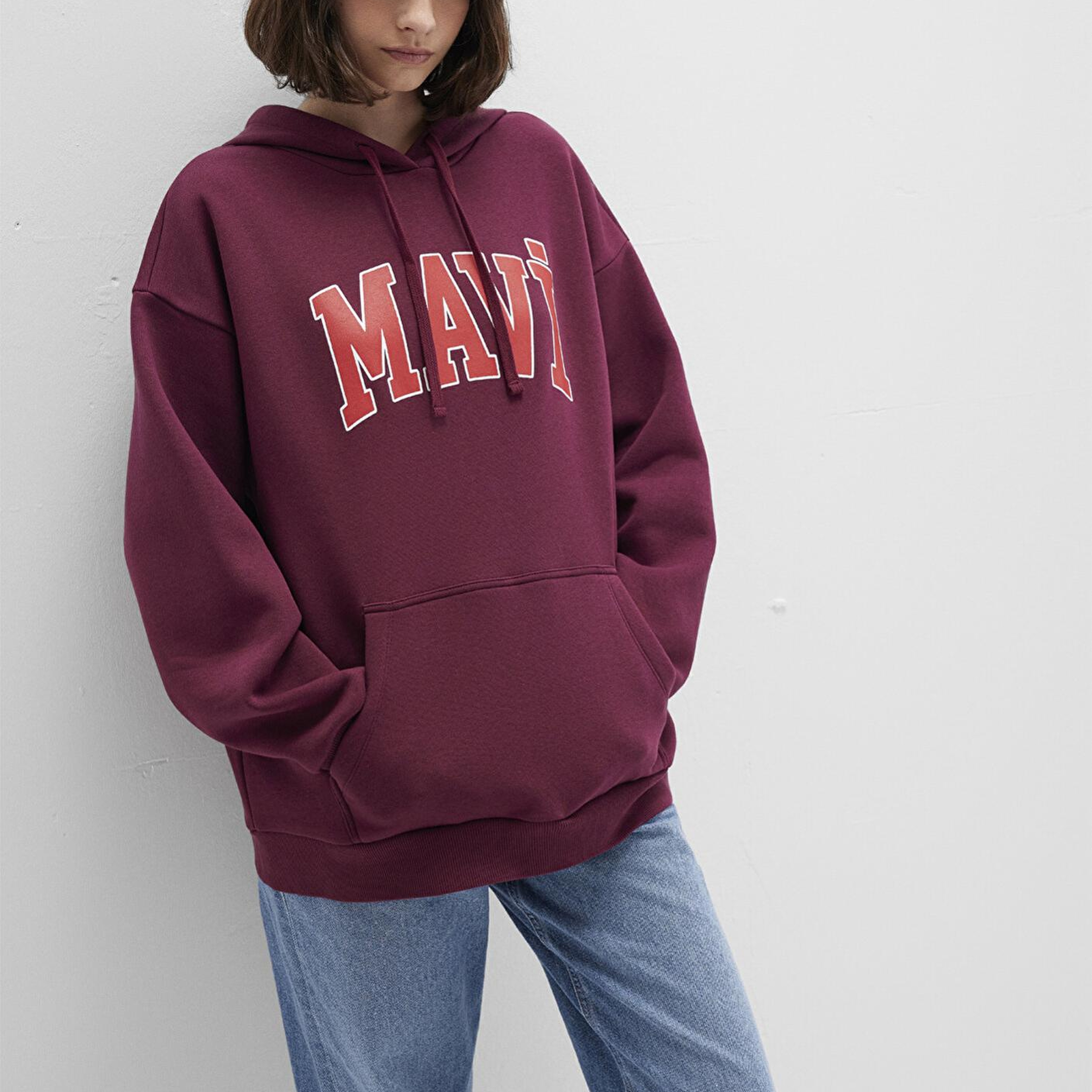 Mavi Mavi Logo Baskılı Kapüşonlu Bordo Sweatshirt 1600361-90705