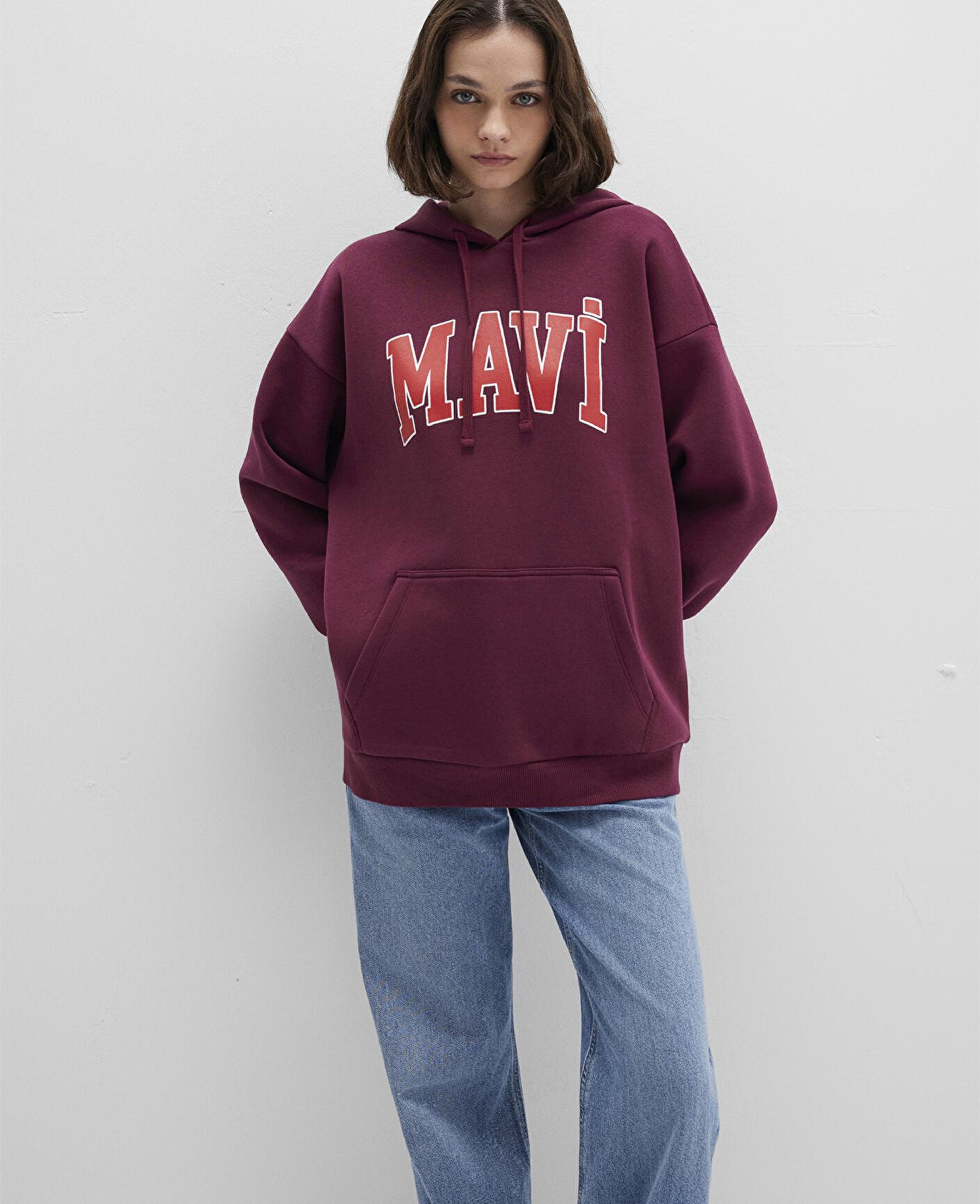 Mavi Mavi Logo Baskılı Kapüşonlu Bordo Sweatshirt 1600361-90705