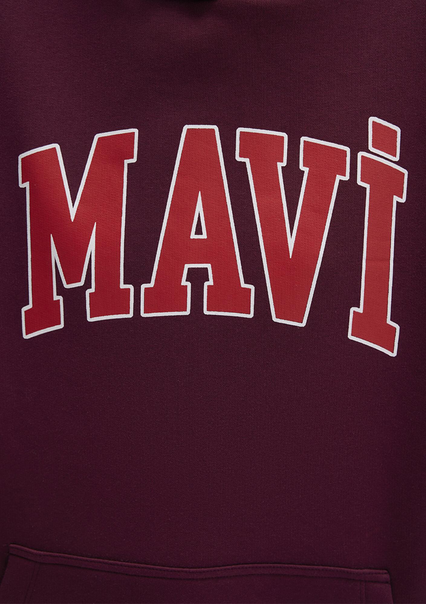 Mavi Mavi Logo Baskılı Kapüşonlu Bordo Sweatshirt 1600361-90705