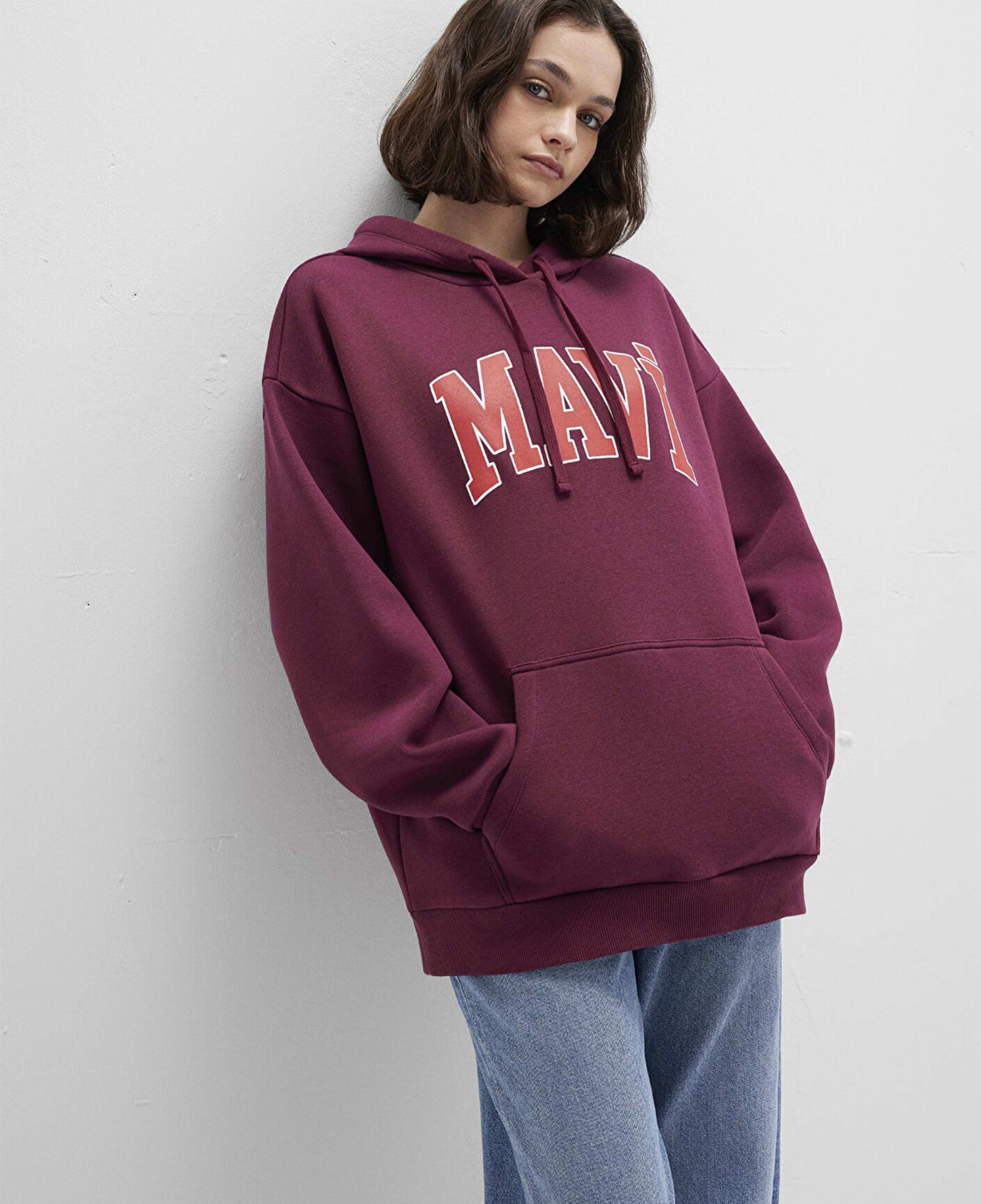 Mavi Mavi Logo Baskılı Kapüşonlu Bordo Sweatshirt 1600361-90705