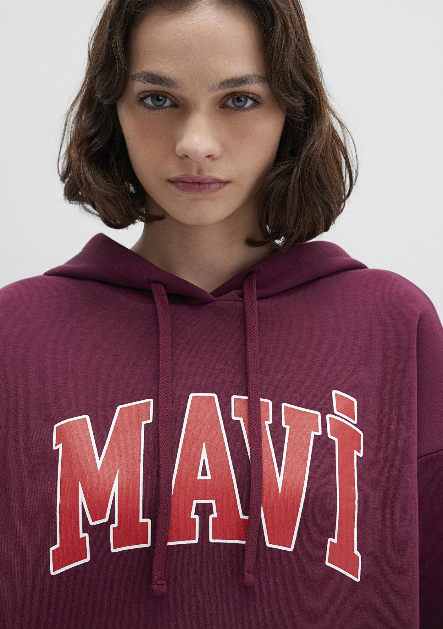 Mavi Mavi Logo Baskılı Kapüşonlu Bordo Sweatshirt 1600361-90705