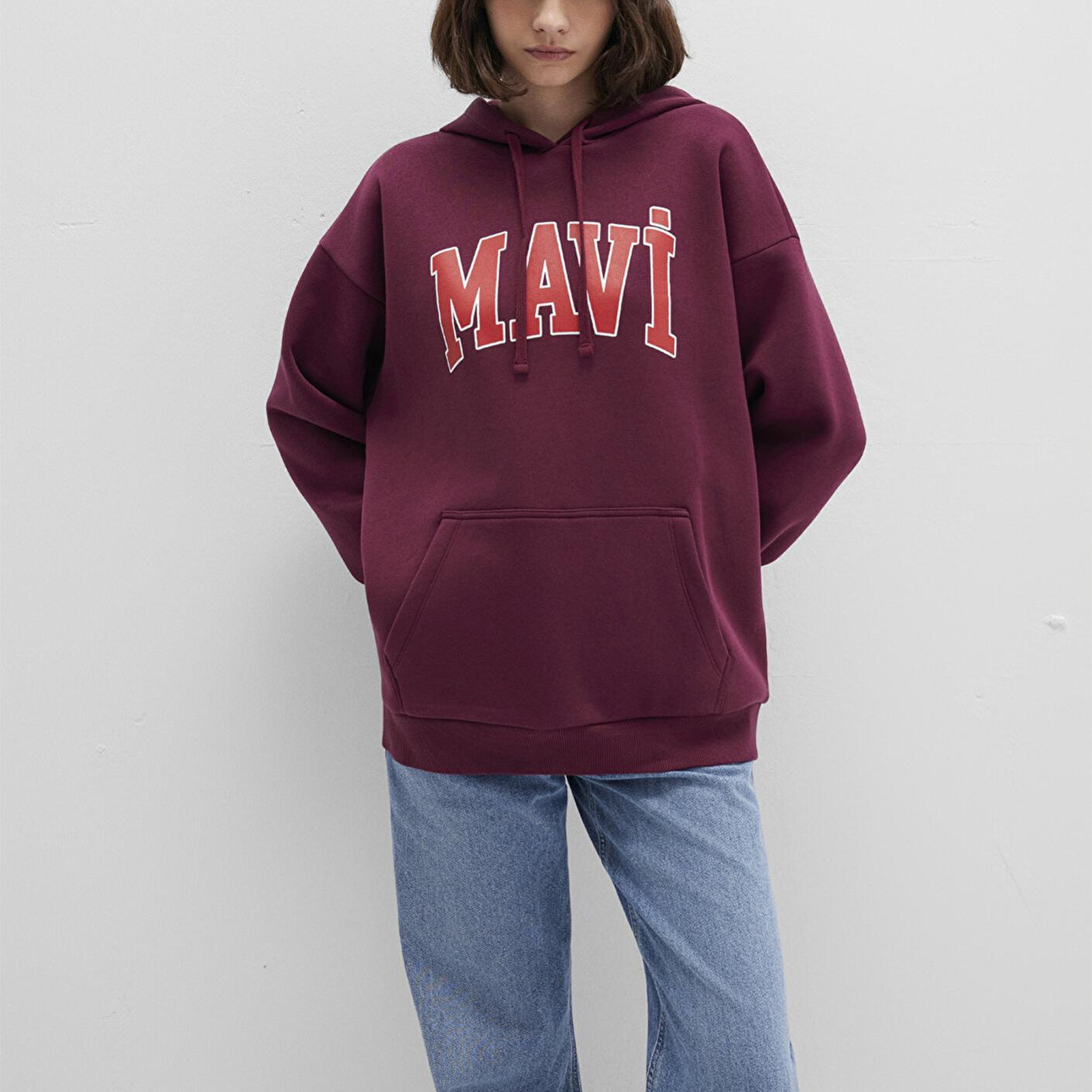 Mavi Mavi Logo Baskılı Kapüşonlu Bordo Sweatshirt 1600361-90705