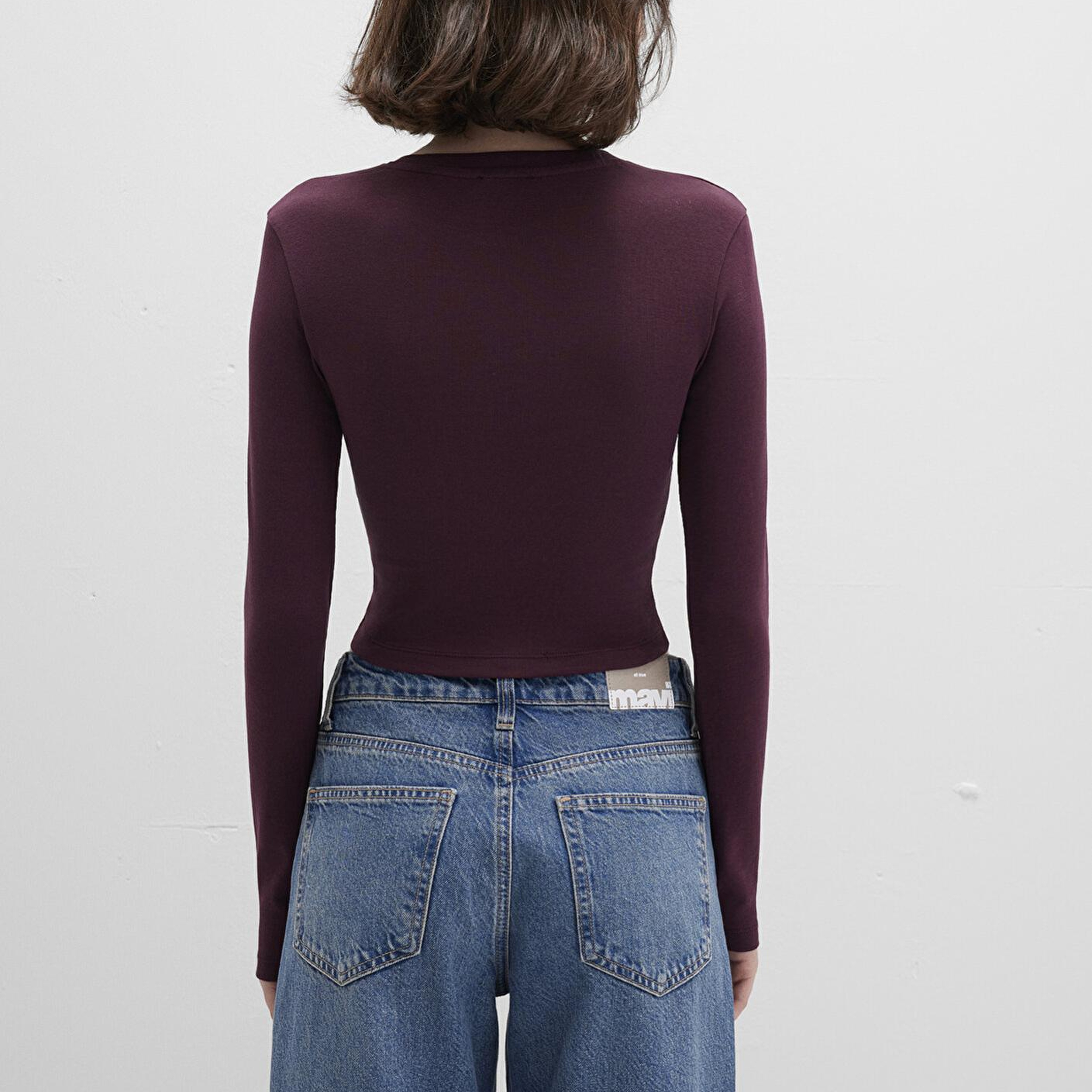 Mavi Uzun Kollu Mor Crop Basic Tişört Crop / Kısa Kesim 1612822-70434