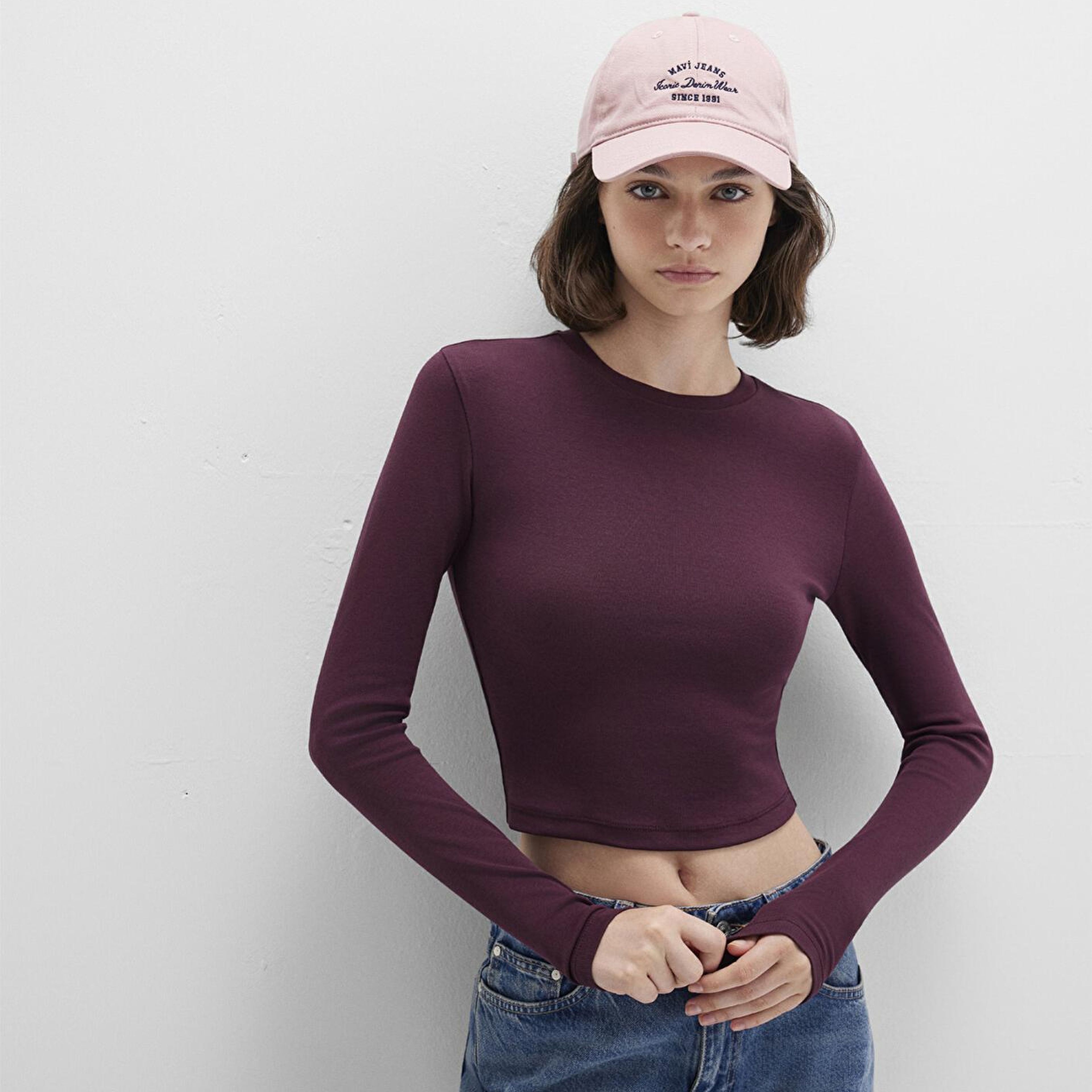 Mavi Uzun Kollu Mor Crop Basic Tişört Crop / Kısa Kesim 1612822-70434