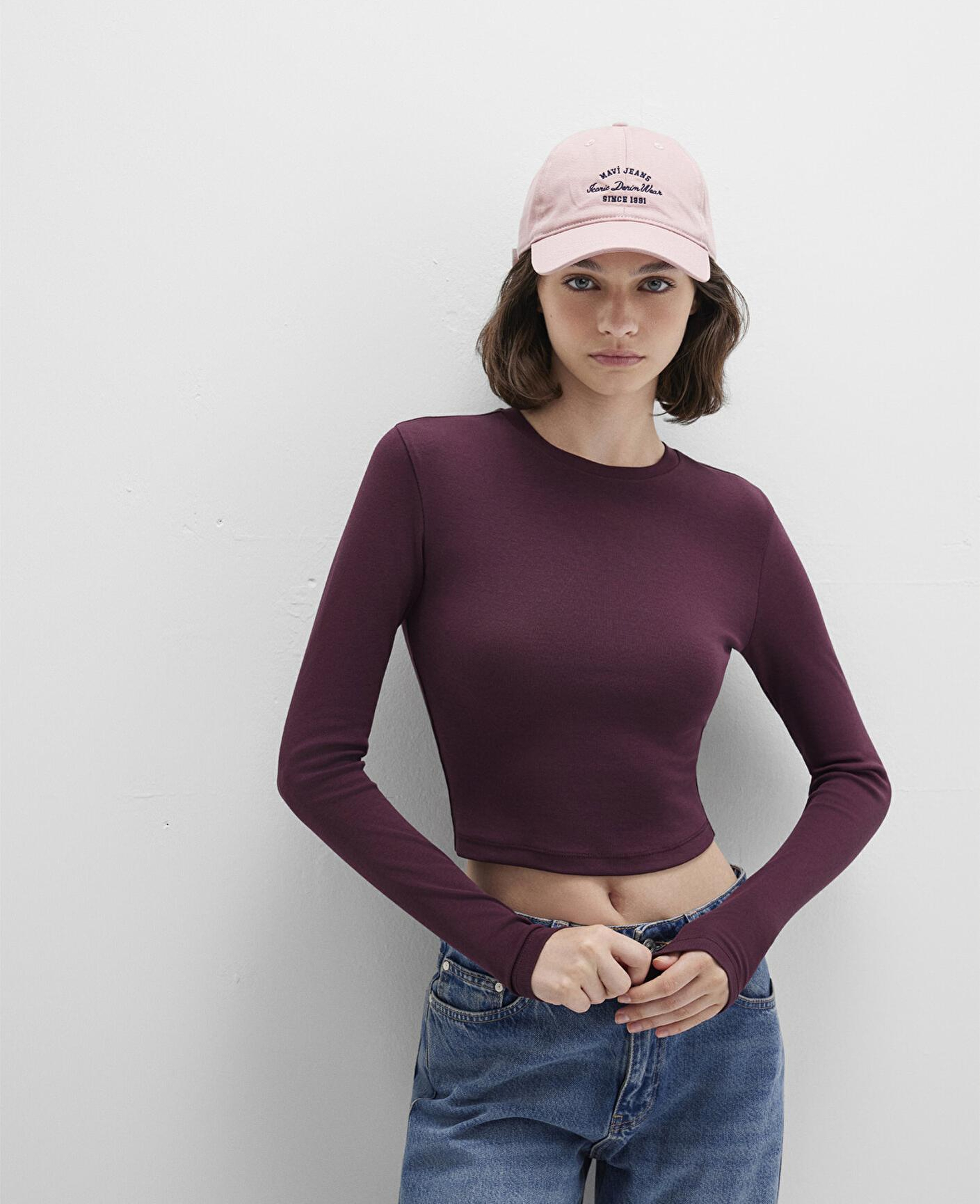 Mavi Uzun Kollu Mor Crop Basic Tişört Crop / Kısa Kesim 1612822-70434