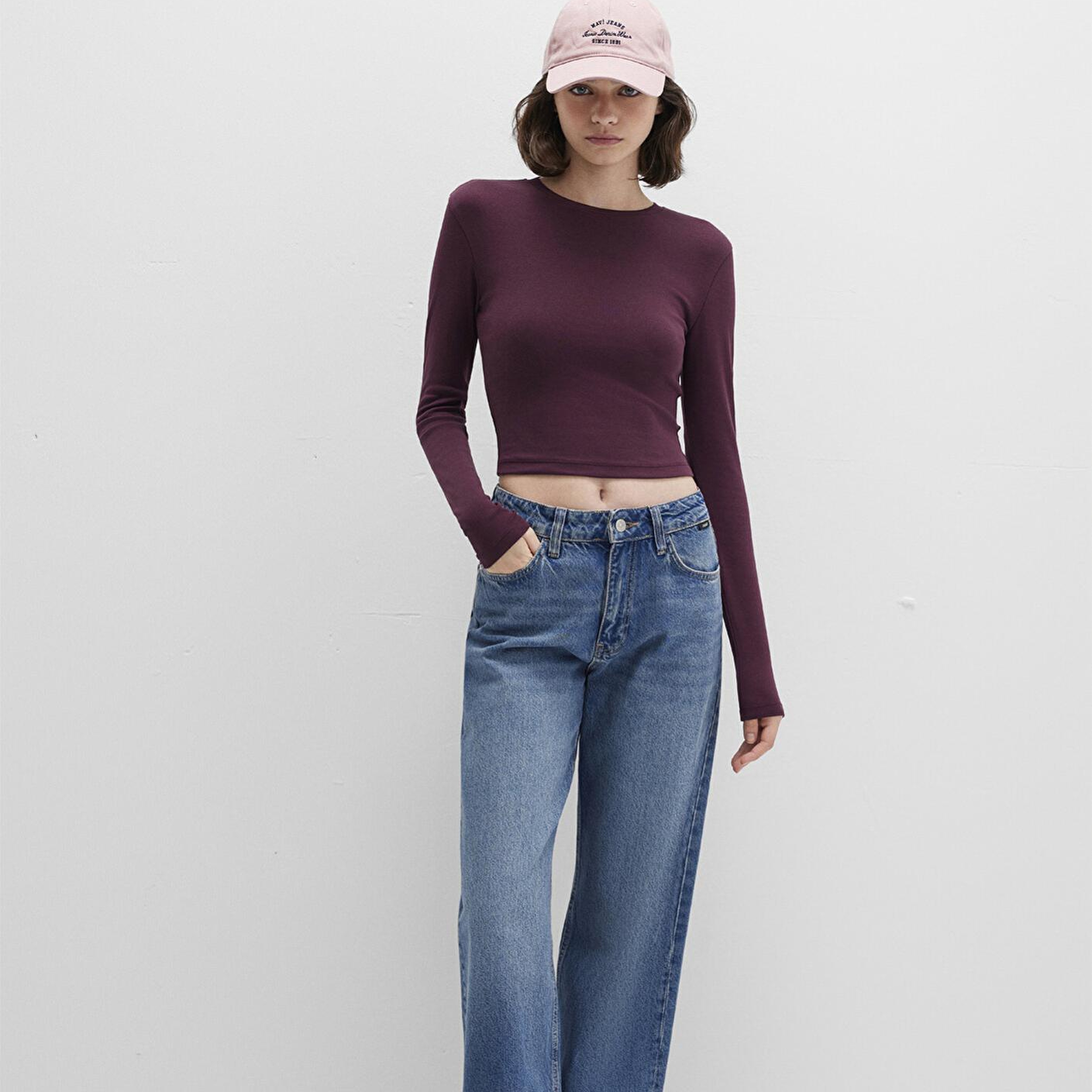 Mavi Uzun Kollu Mor Crop Basic Tişört Crop / Kısa Kesim 1612822-70434