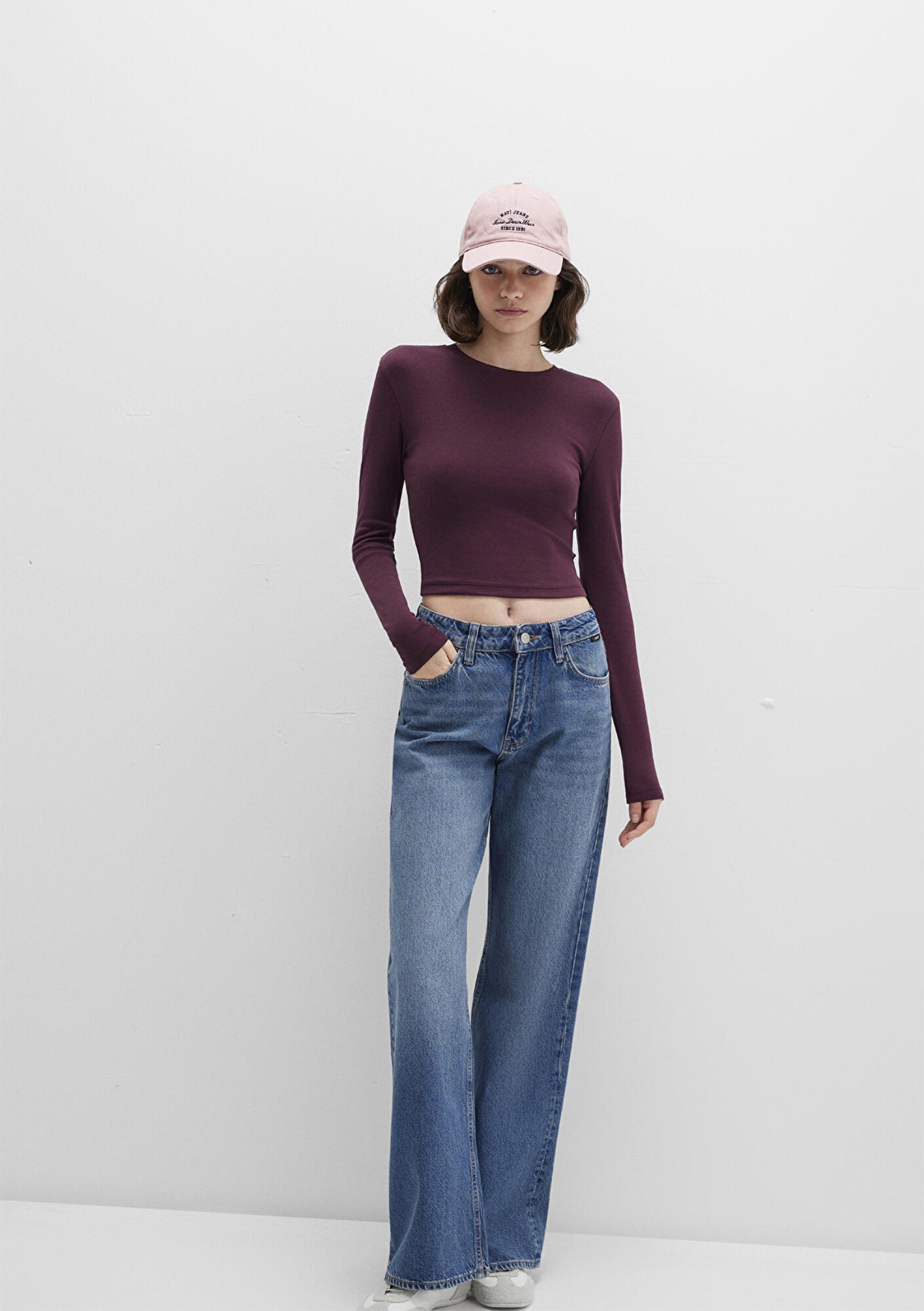 Mavi Uzun Kollu Mor Crop Basic Tişört Crop / Kısa Kesim 1612822-70434