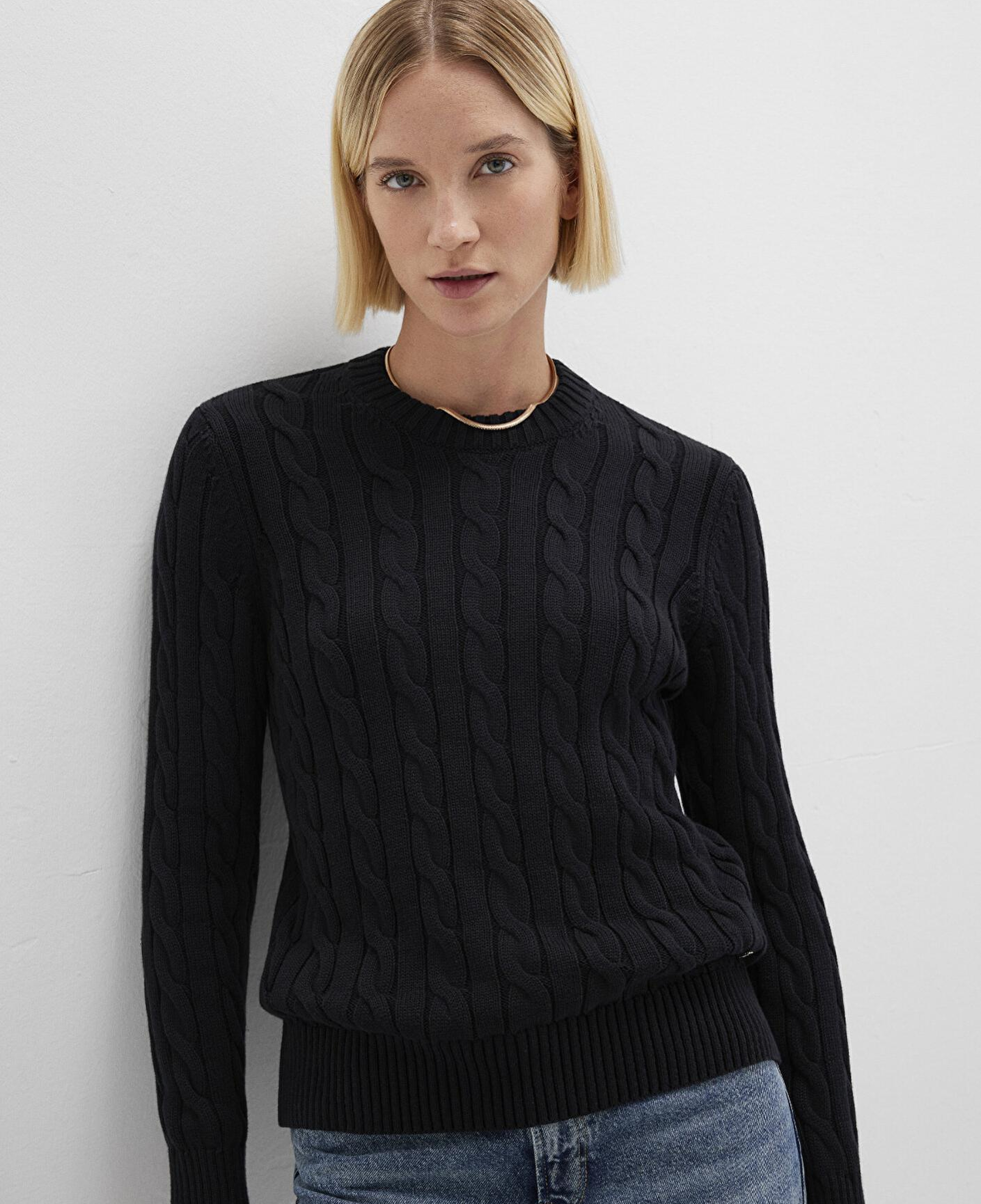 Mavi İpek Karışımlı Bisiklet Yaka Siyah Kazak Slim Fit / Dar Kesim 1710721-900