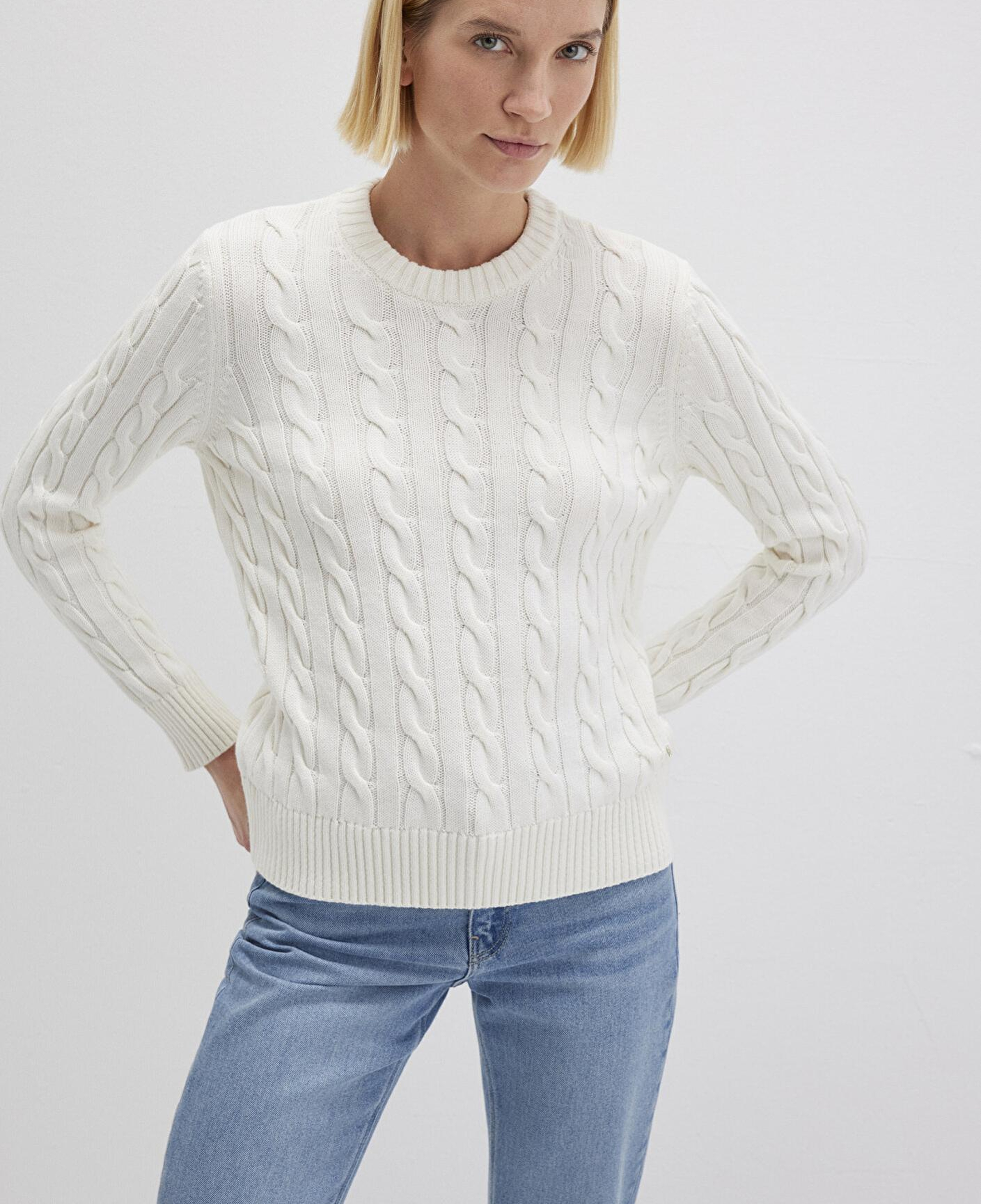 Mavi İpek Karışımlı Bisiklet Yaka Ekru Kazak Slim Fit / Dar Kesim 1710721-70057