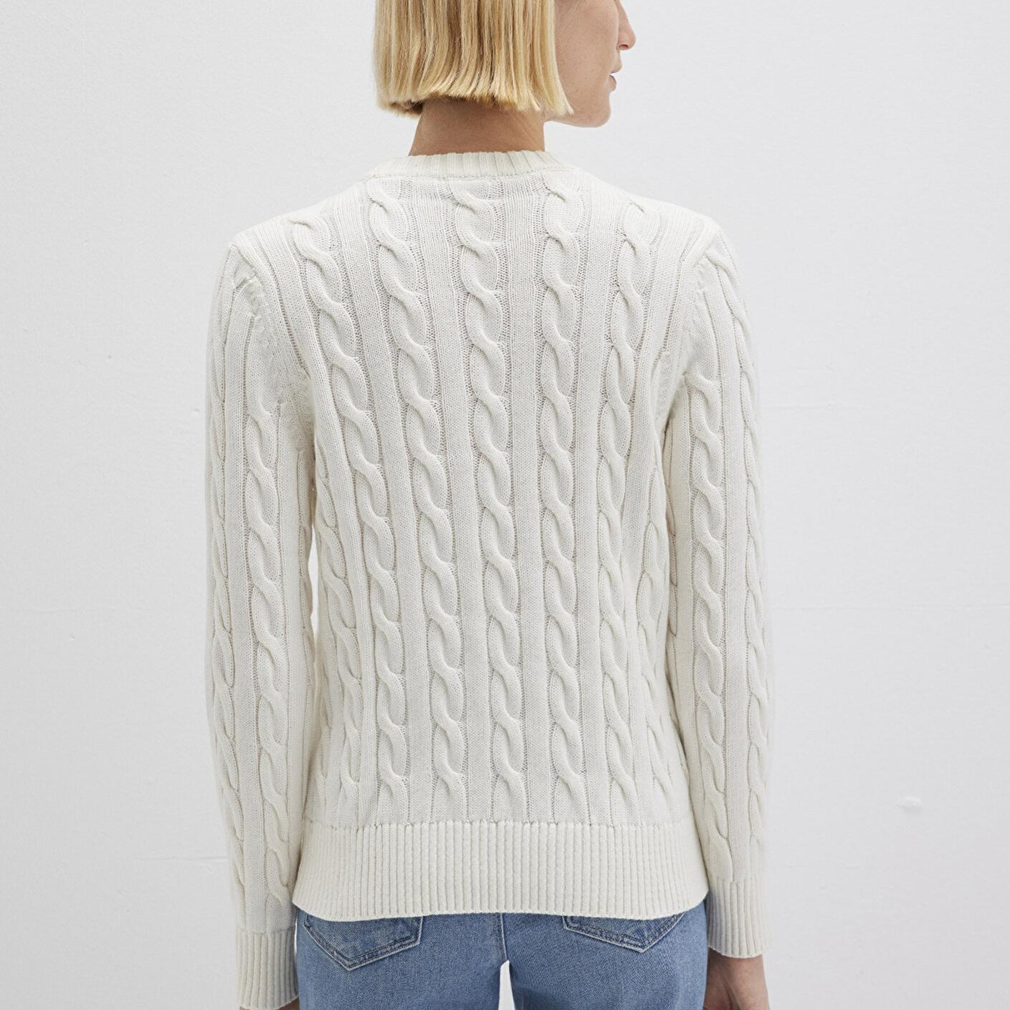 Mavi İpek Karışımlı Bisiklet Yaka Ekru Kazak Slim Fit / Dar Kesim 1710721-70057