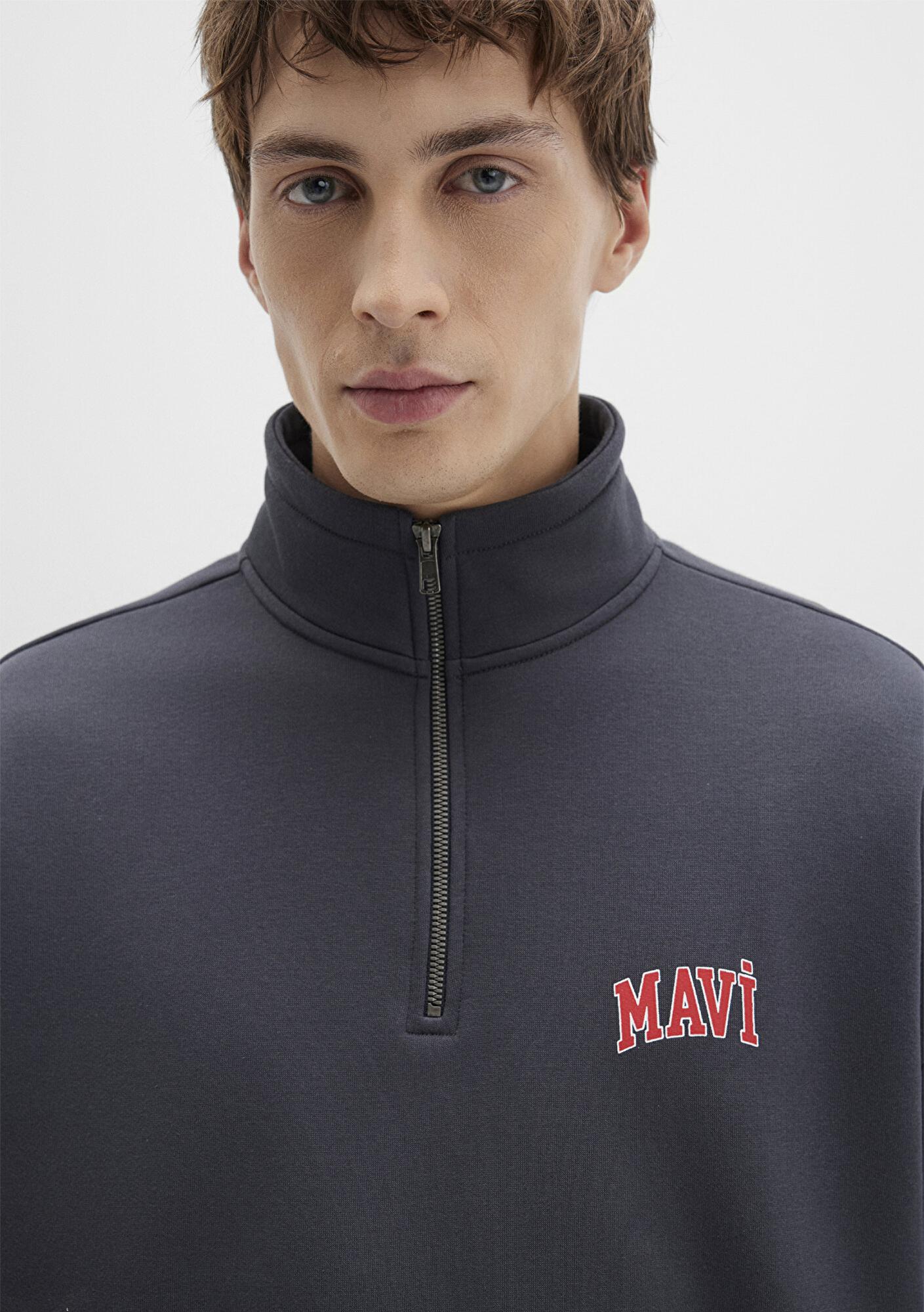 Mavi Mavi Logo Baskılı Yarı Fermuarlı Antrasit Sweatshirt 0S10208-80106