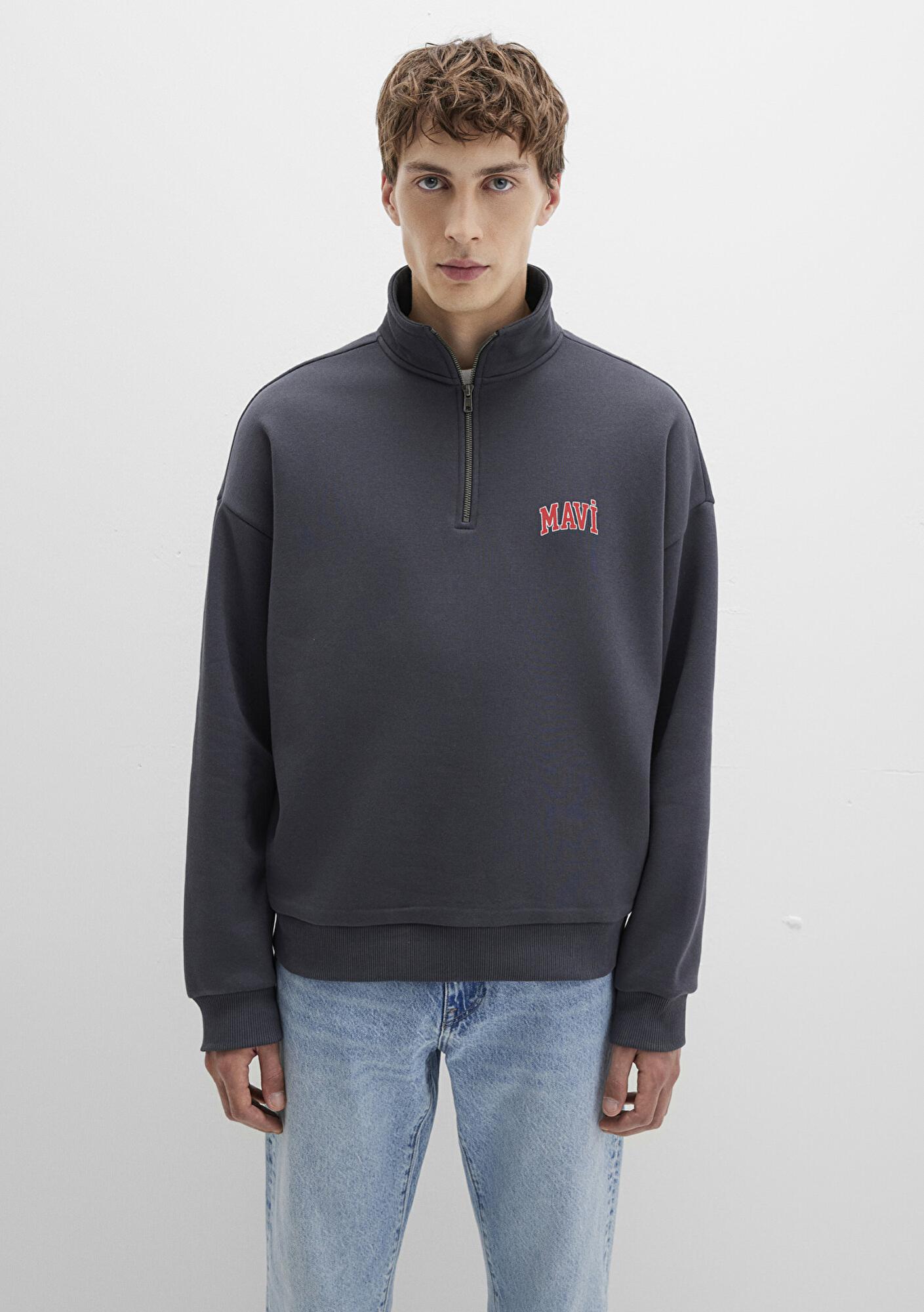 Mavi Mavi Logo Baskılı Yarı Fermuarlı Antrasit Sweatshirt 0S10208-80106