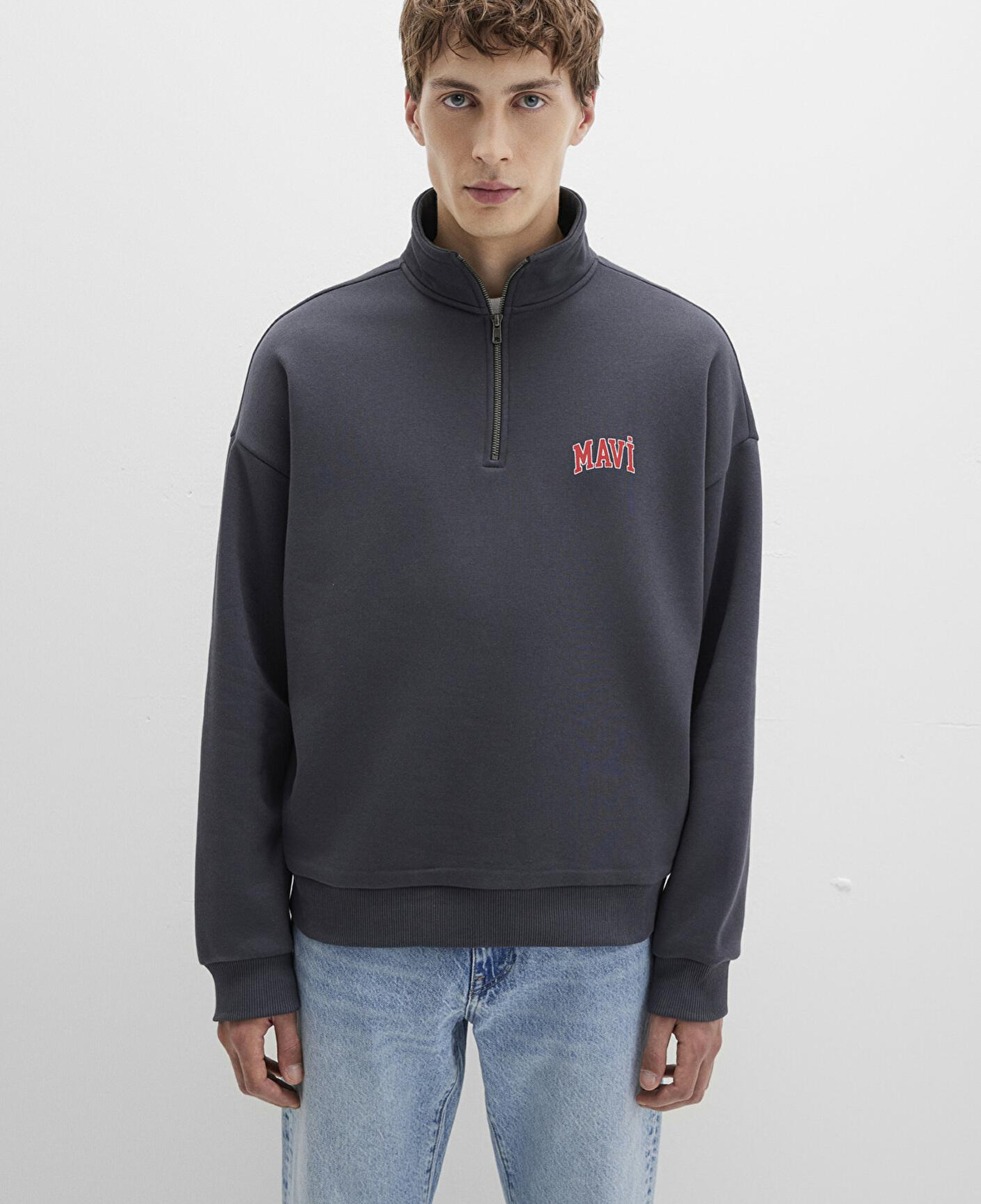 Mavi Mavi Logo Baskılı Yarı Fermuarlı Antrasit Sweatshirt 0S10208-80106