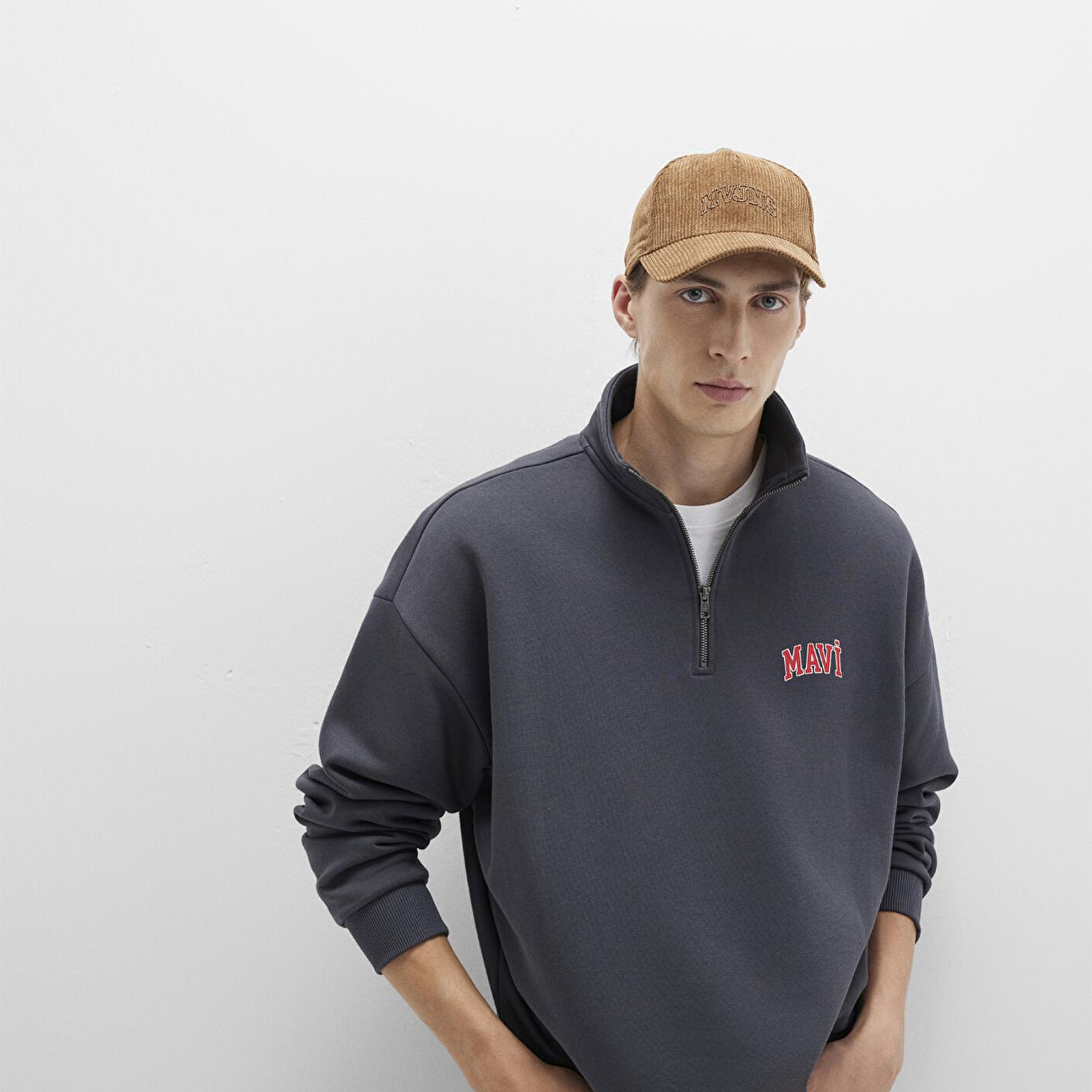 Mavi Mavi Logo Baskılı Yarı Fermuarlı Antrasit Sweatshirt 0S10208-80106